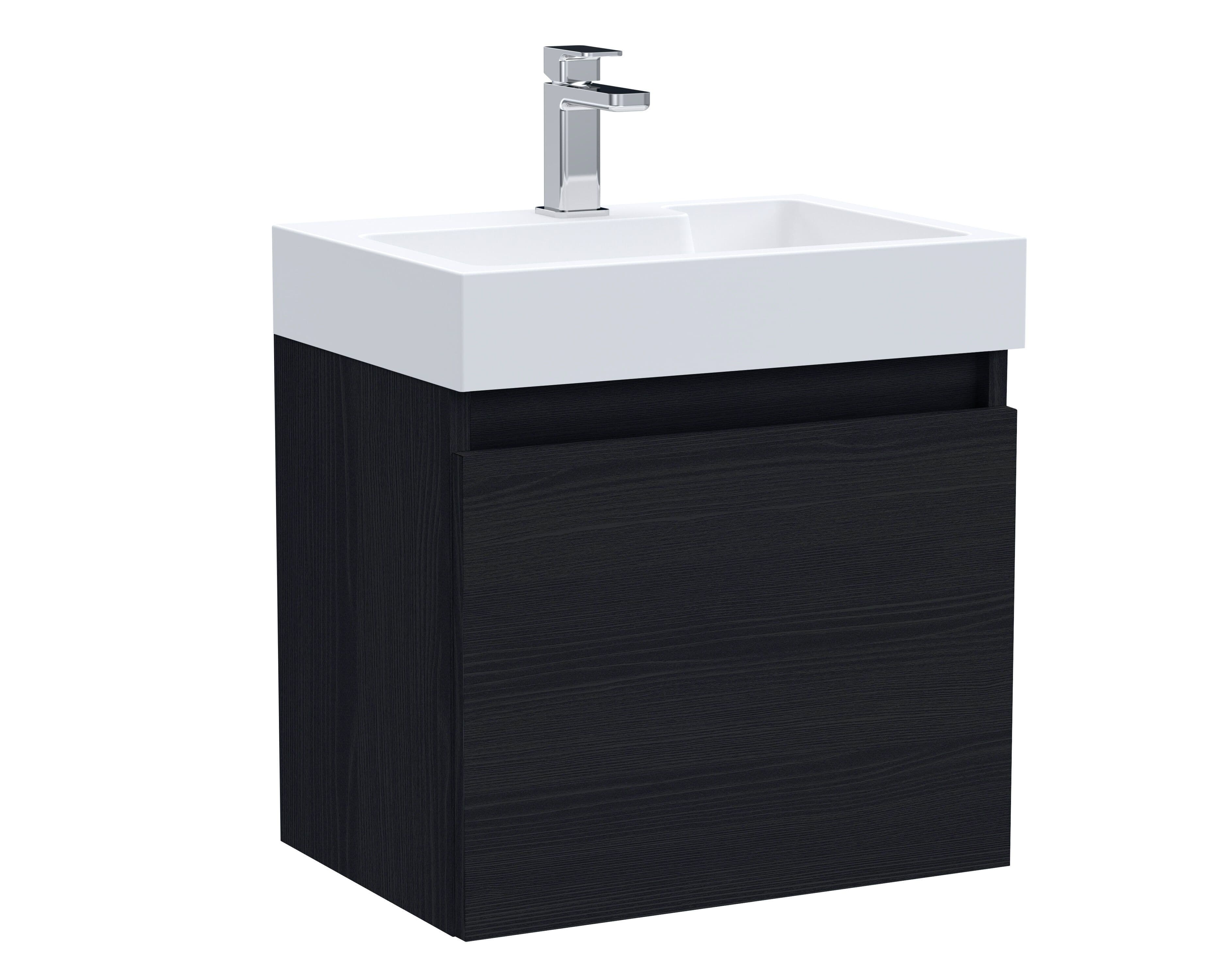 Wall Hung Vanity Unit Polymarble Basin Woodgrain 500mm