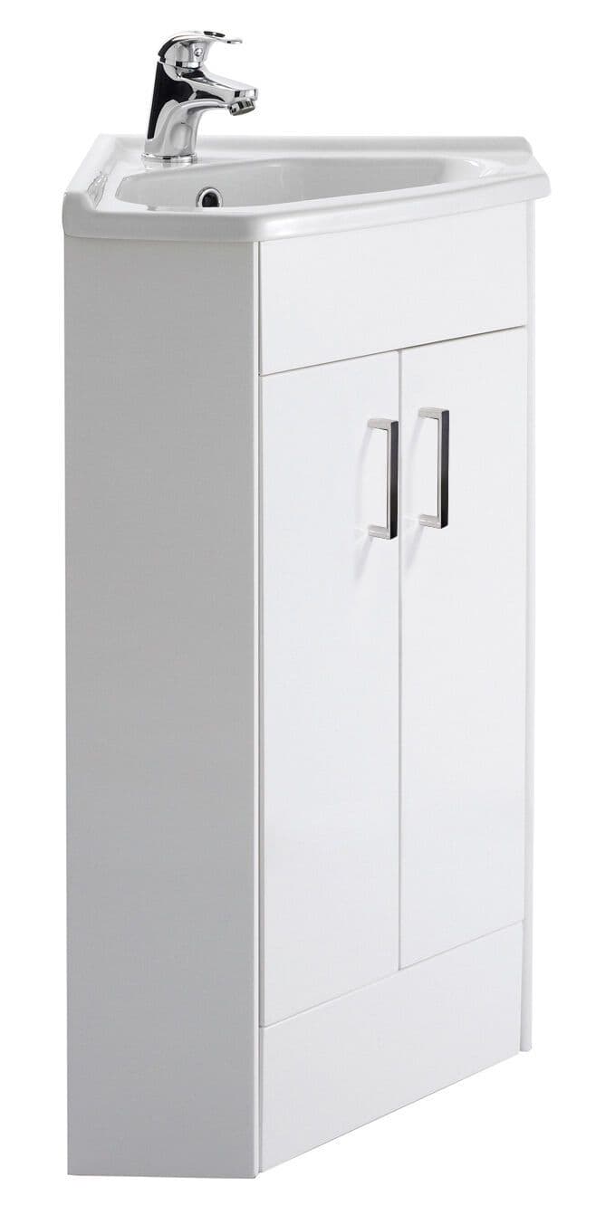 Gloss Free Standing 2 Door Corner Vanity Basin Unit 590mm
