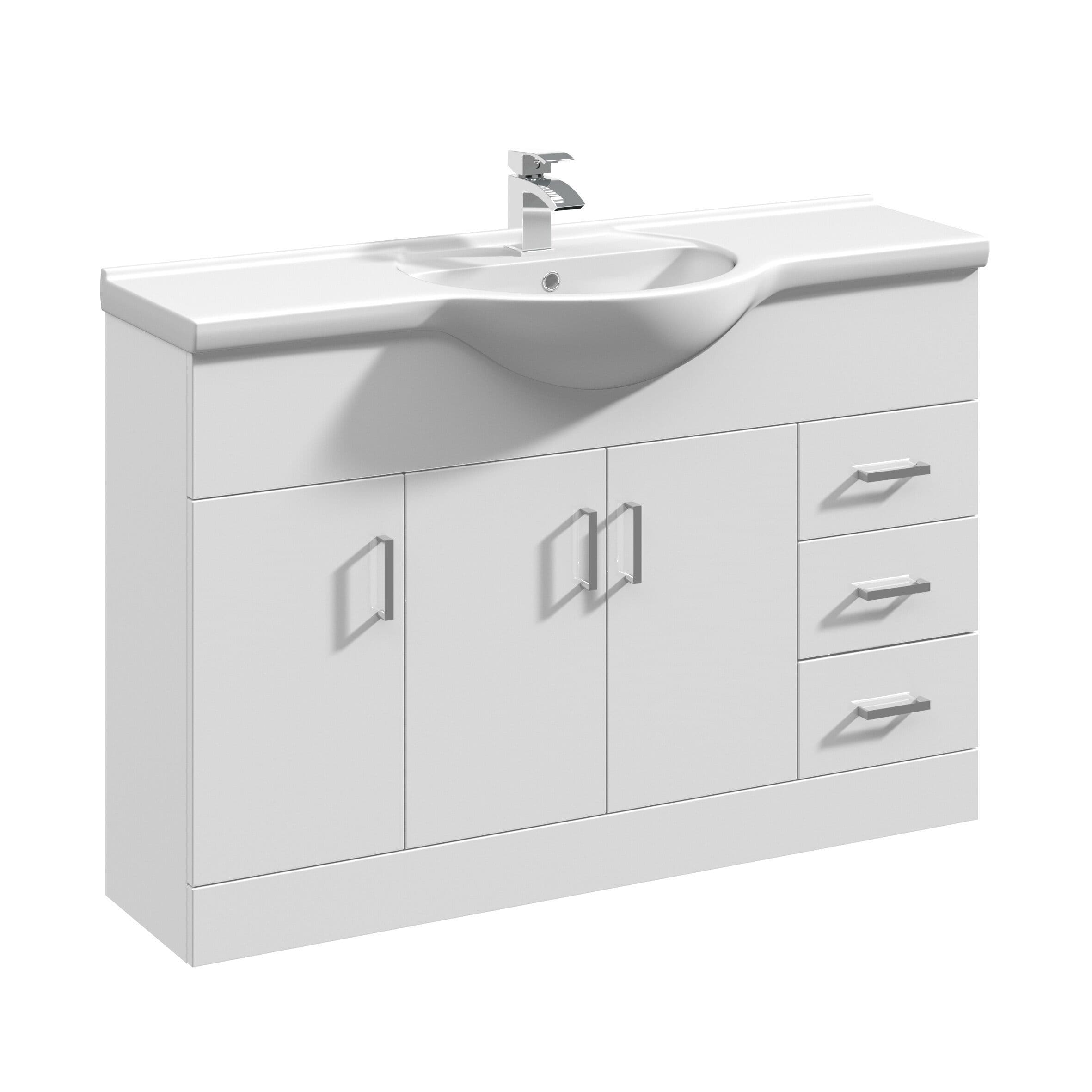 3 Door 3 Drawer Vanity Unit Round Basin Gloss 1200mm