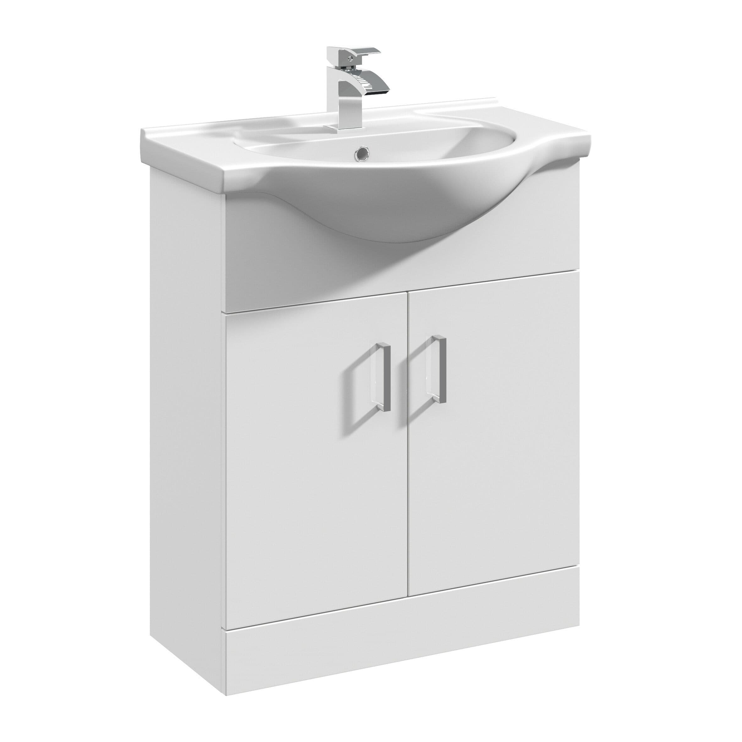 2 Door Vanity Basin Unit Round Basin Gloss 650mm