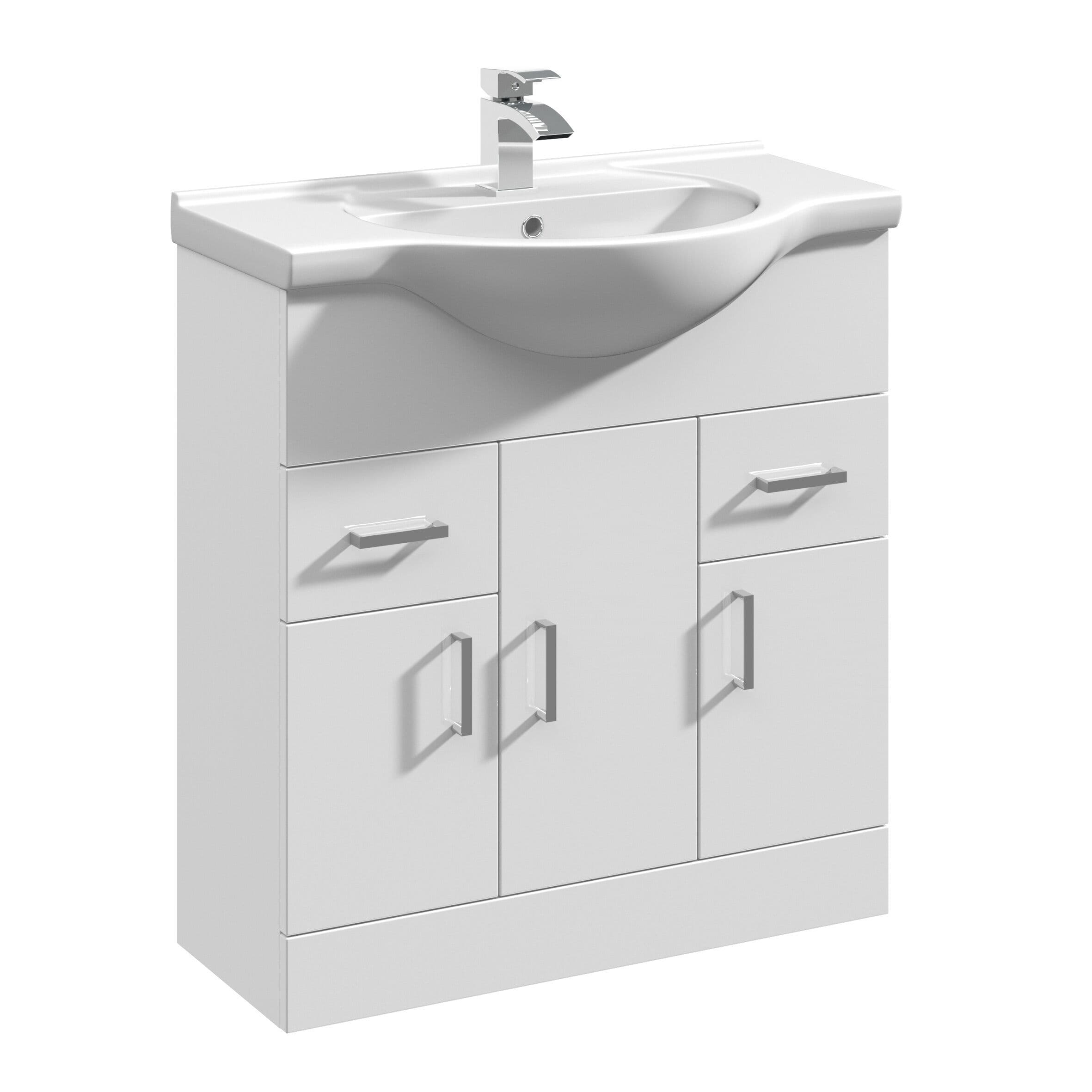 3 Door 2 Drawer Vanity Basin Unit Round Basin Gloss 750mm