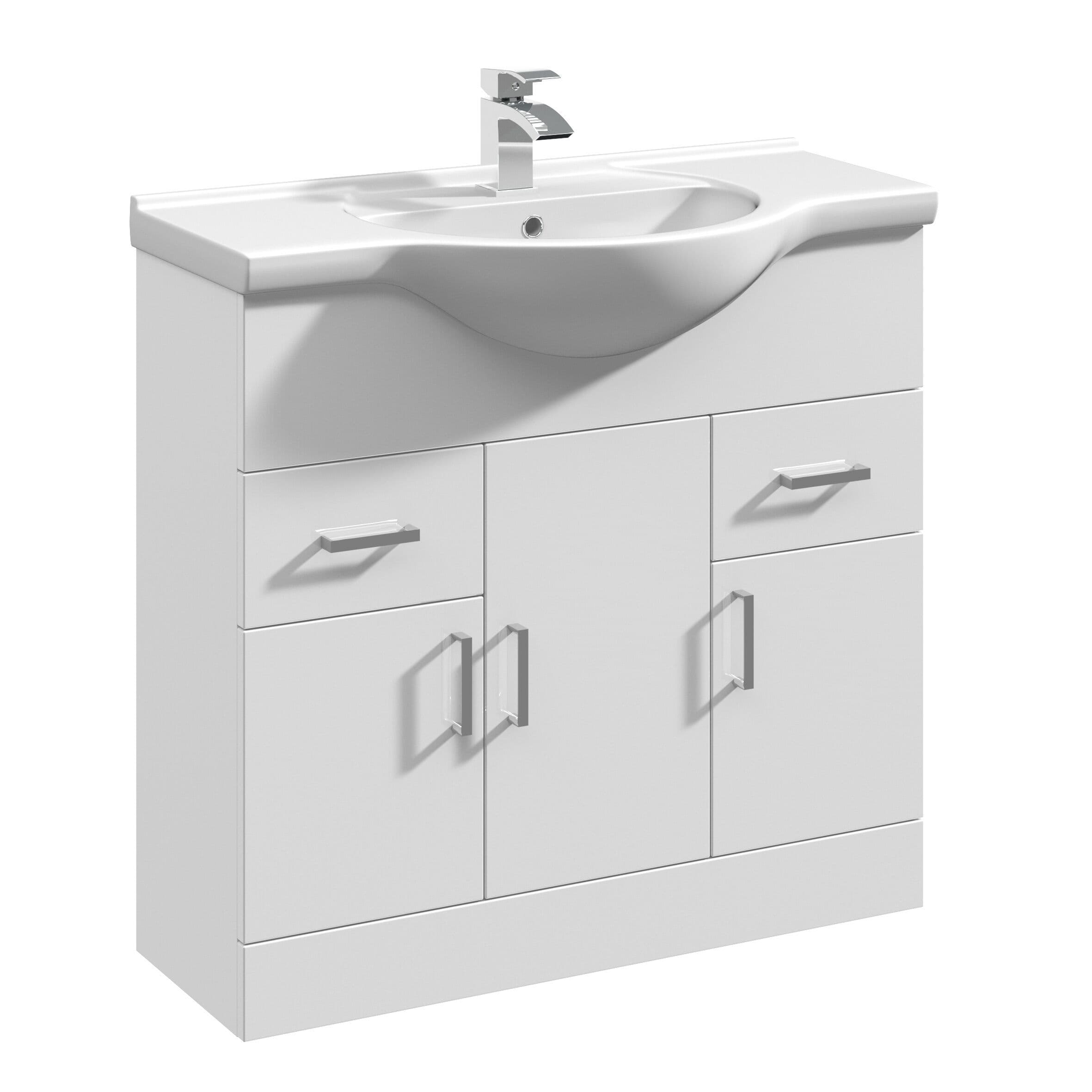 3 Door 2 Drawer Vanity Basin Unit Round Basin Gloss 850mm