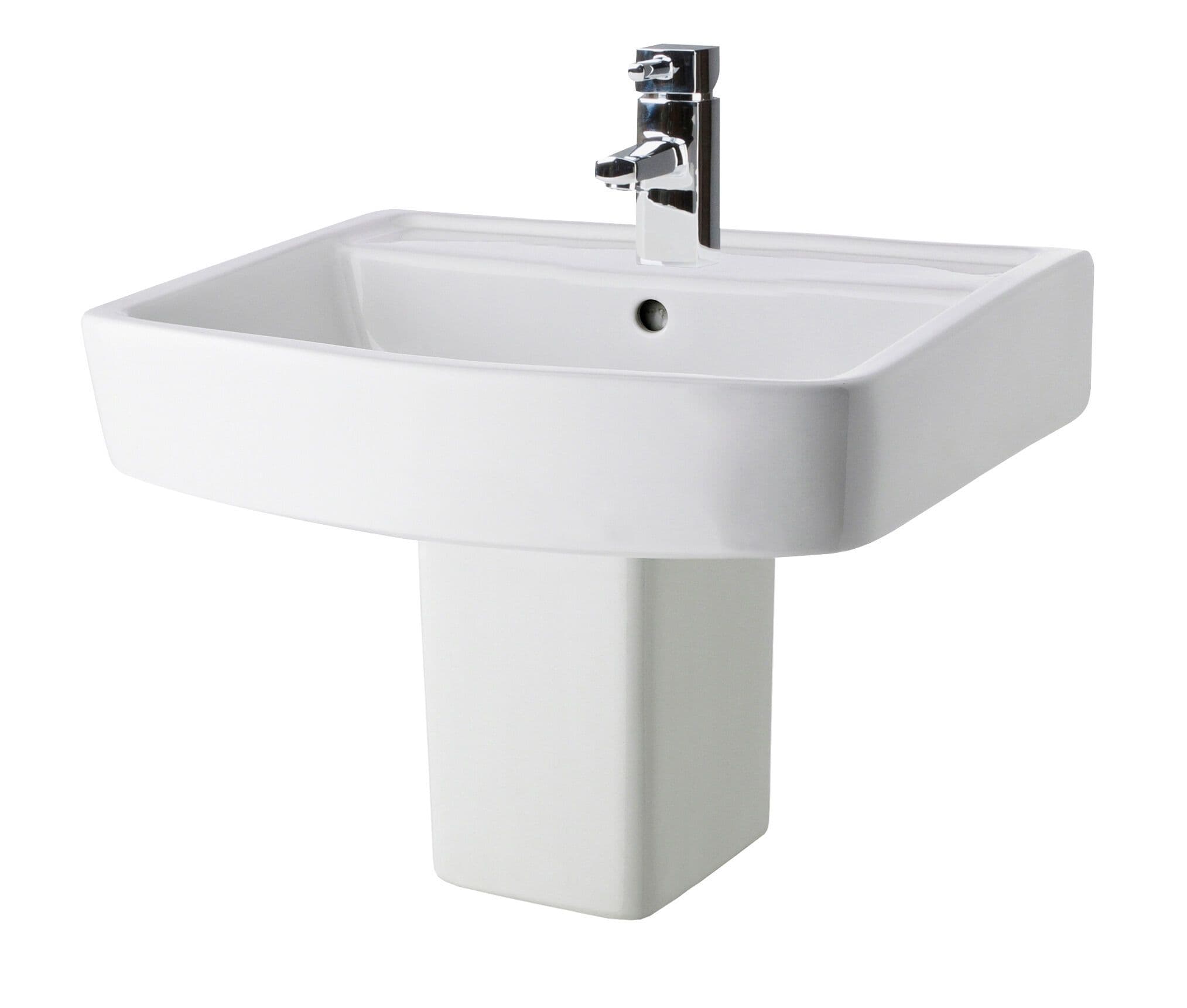 Square 1 Tap Hole Basin Semi Pedestal 520mm