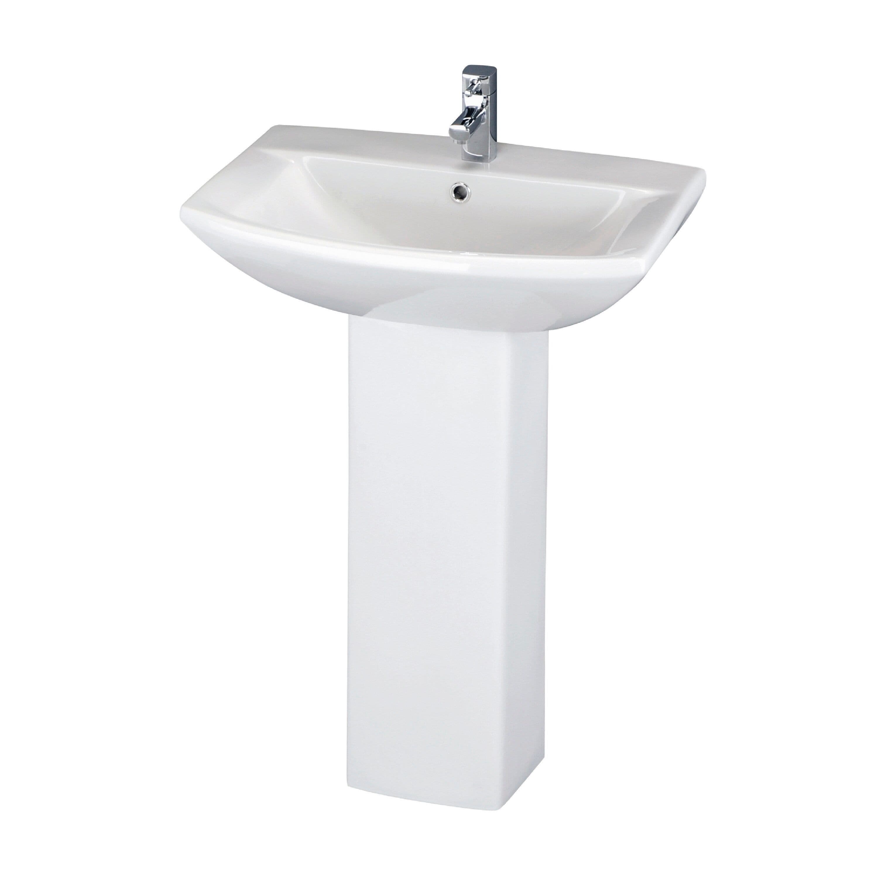 Square 1 Tap Hole Ceramic Basin Full Pedestal 600mm