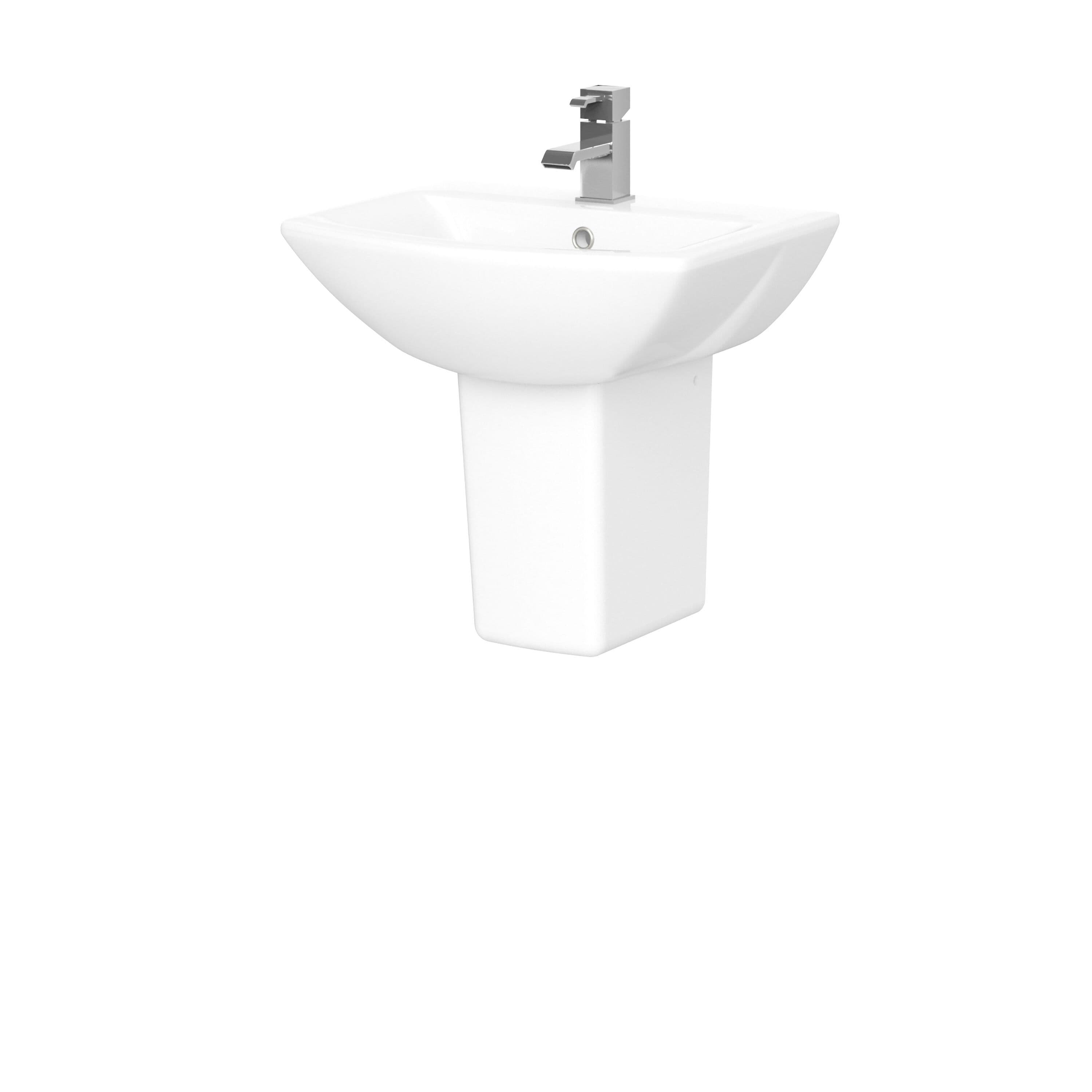 Square 1 Tap Hole Ceramic Basin Semi Pedestal 500mm