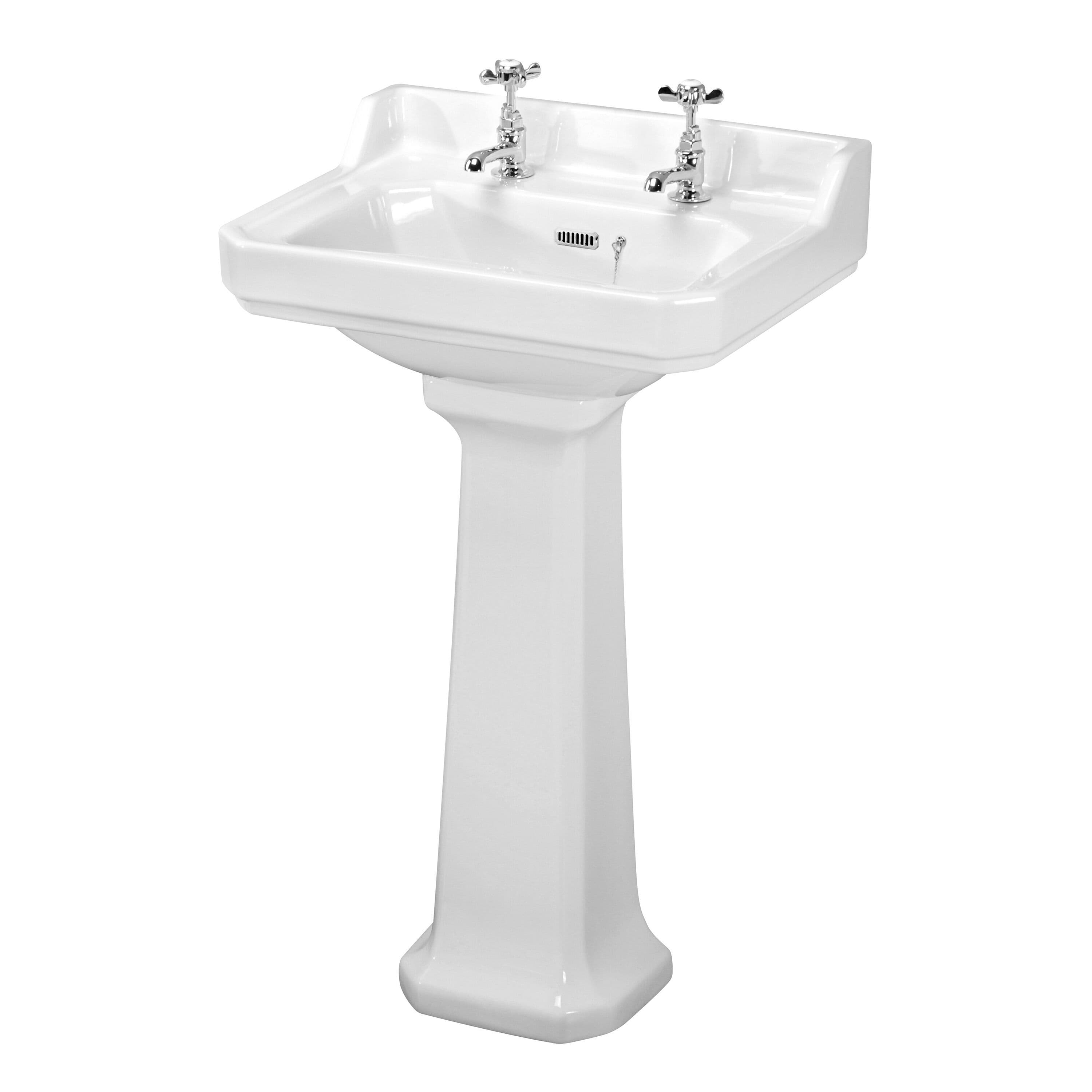 Traditional 2 Tap Hole Ceramic Basin Full Pedestal 560mm