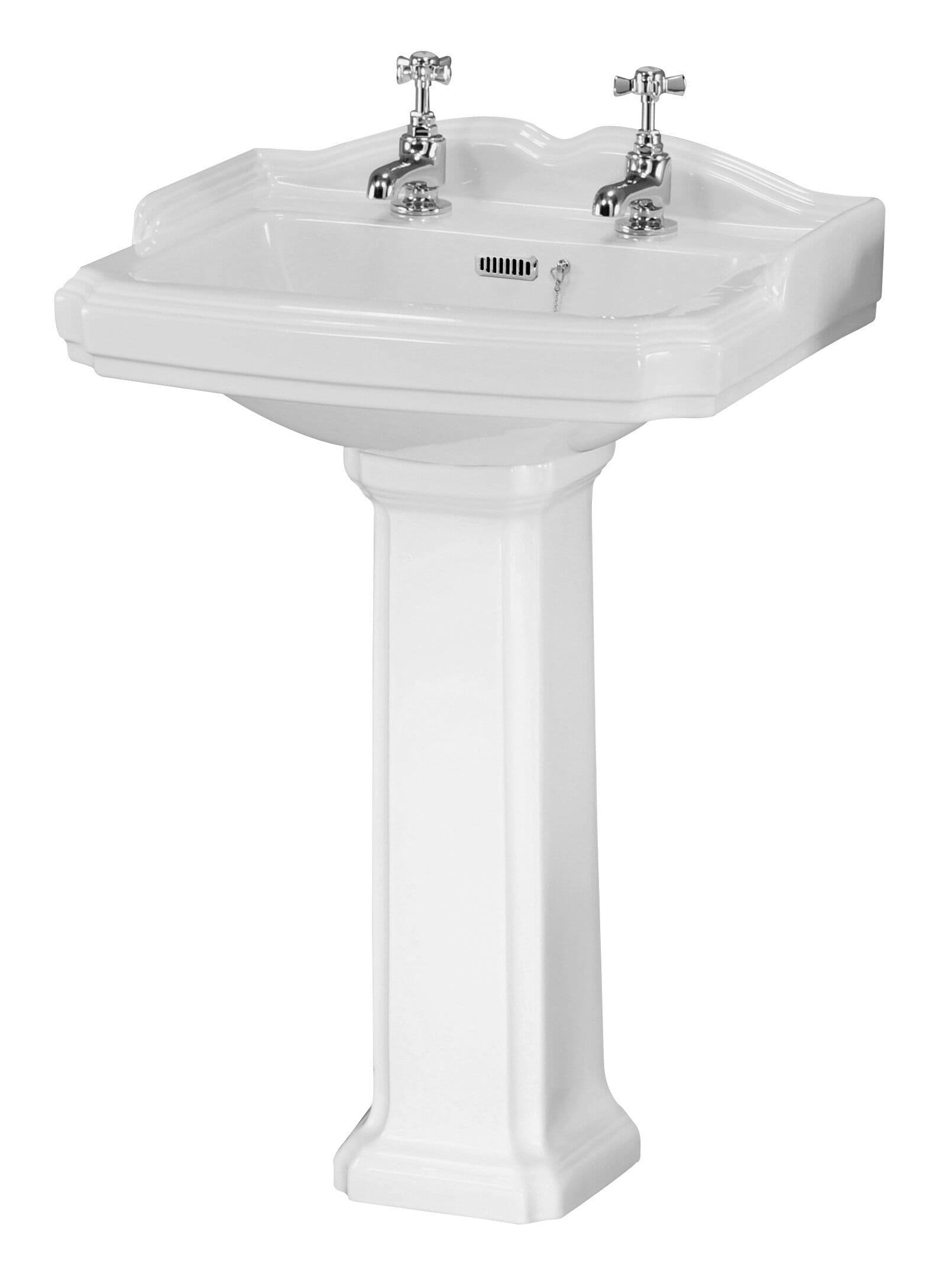 Traditional 2 Tap Hole Basin Full Pedestal 580mm