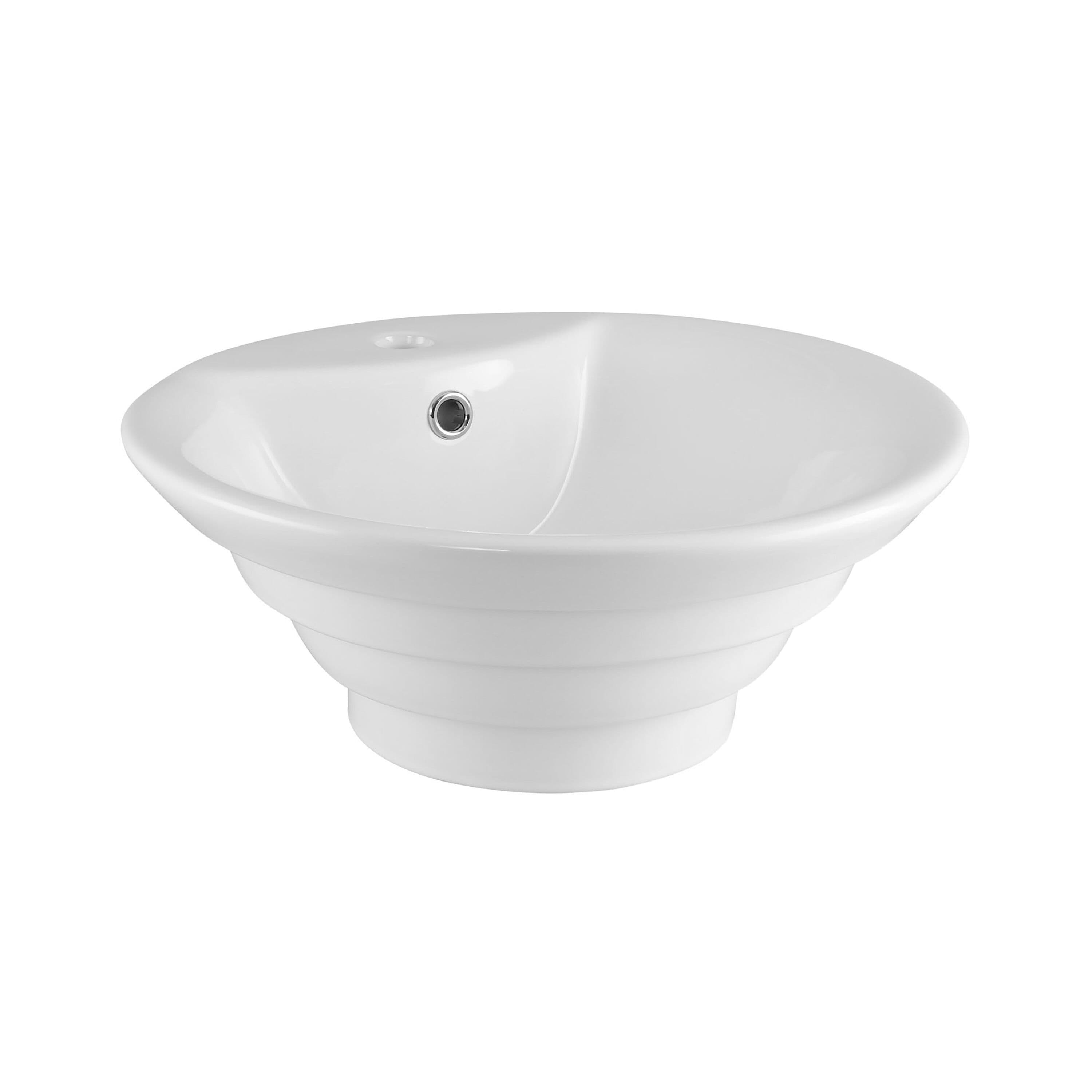 Round Tiered 1 Tap Hole Ceramic Countertop Vessel Overflow 460mm