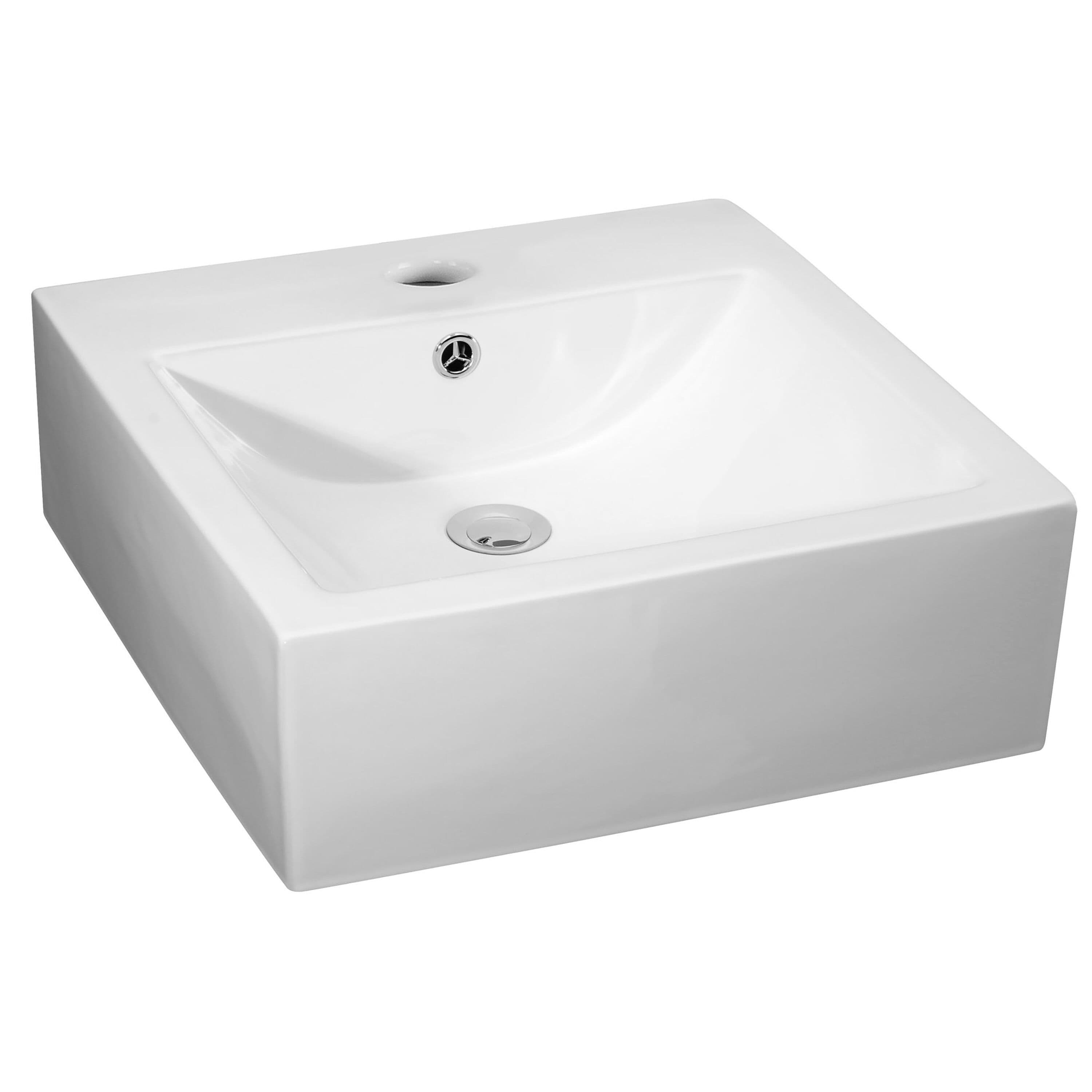 Square 1 Tap Hole Ceramic Countertop Vessel Overflow 470mm