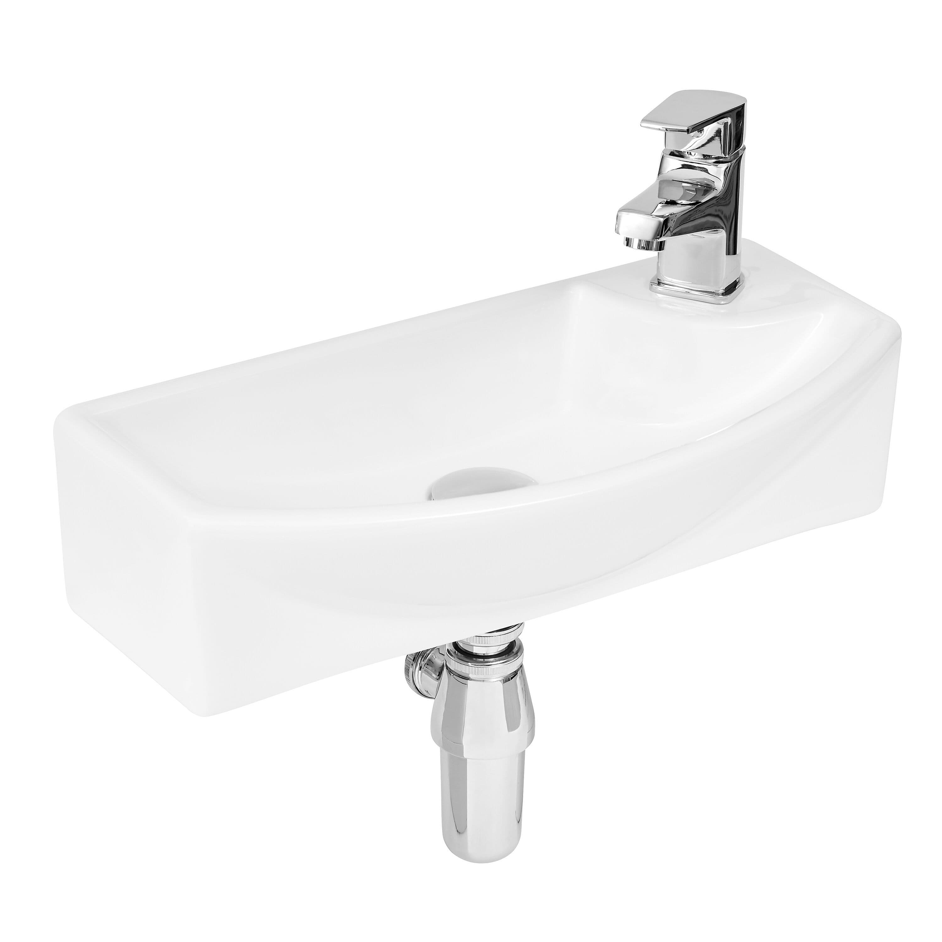 Compact Wall Hung Left Hand Round Ceramic 1 Tap Hole Vessel 450mm