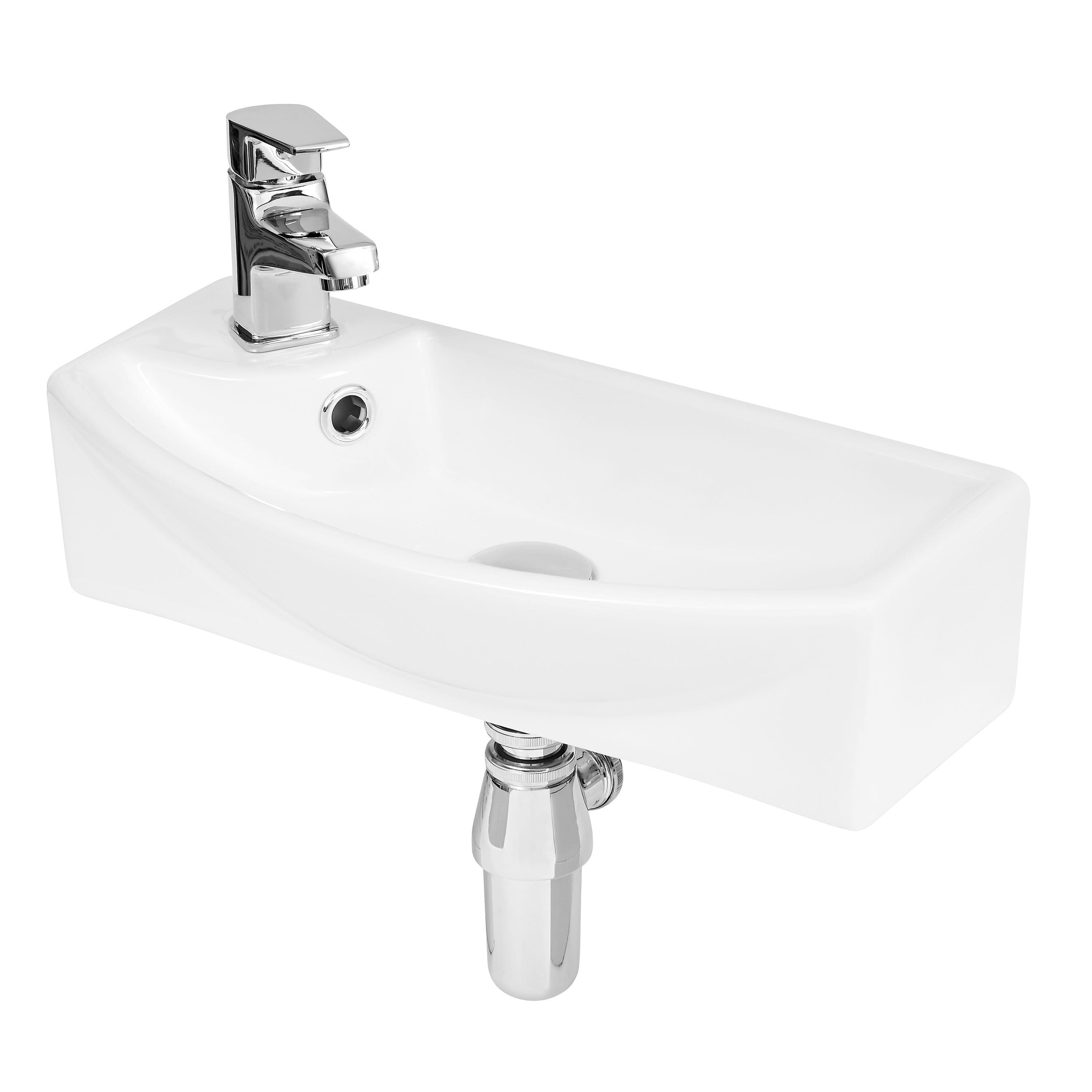 Compact Wall Hung Right Hand Round Ceramic 1 Tap Hole Vessel 450mm