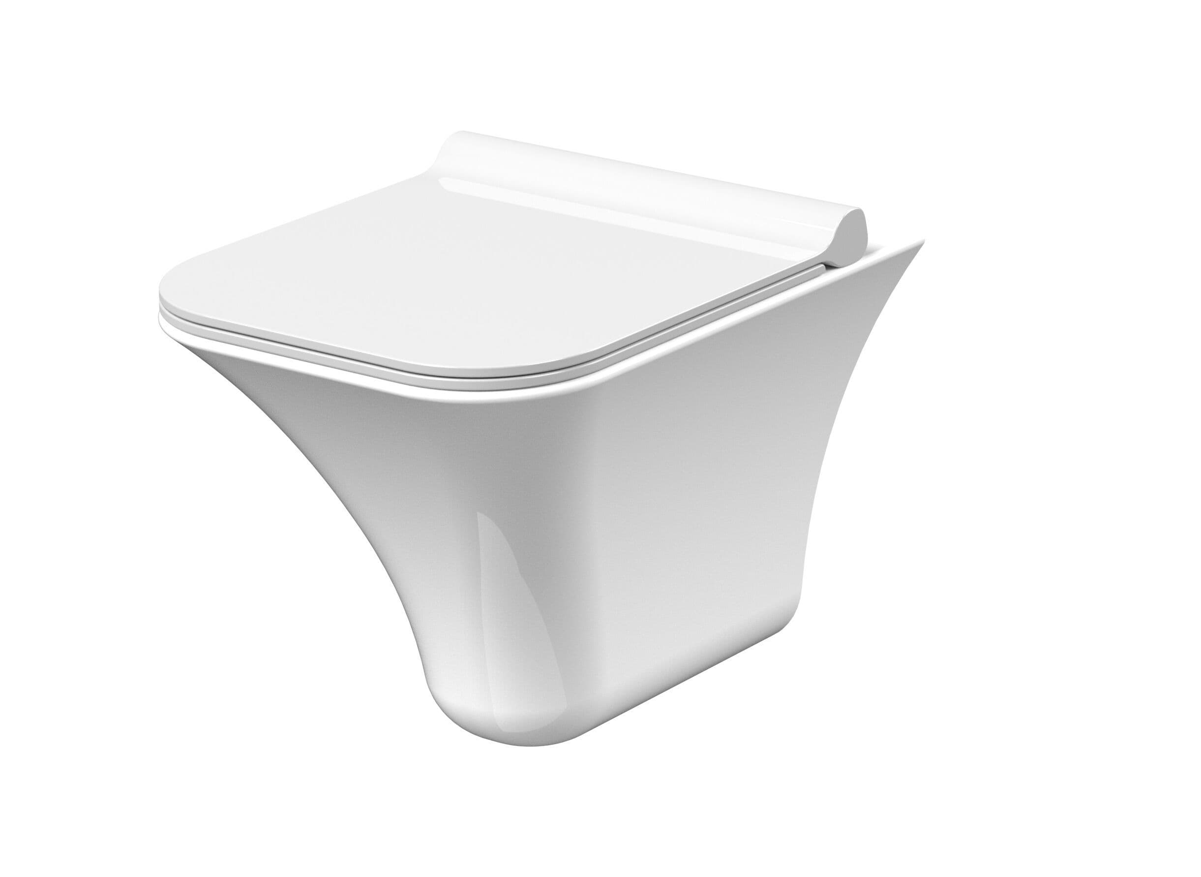 Rimless Wall Hung Ceramic Toilet Pan & Soft Close Seat 355mm