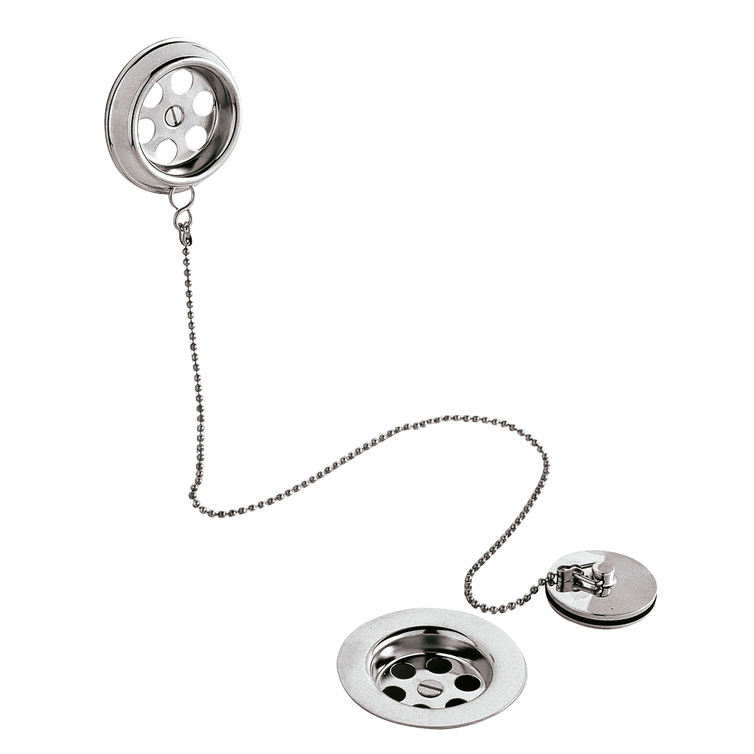 Bath Waste Overflow Brass Plug Ball Chain Baths up to 20mm Thick