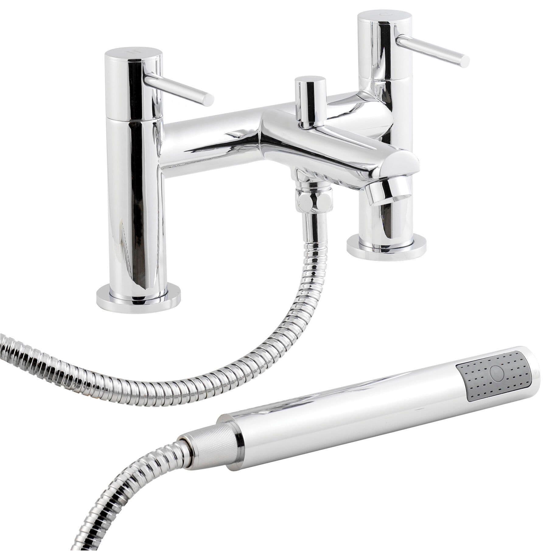 Deck Mount Round Bath Shower Mixer Tap Shower Kit Chrome