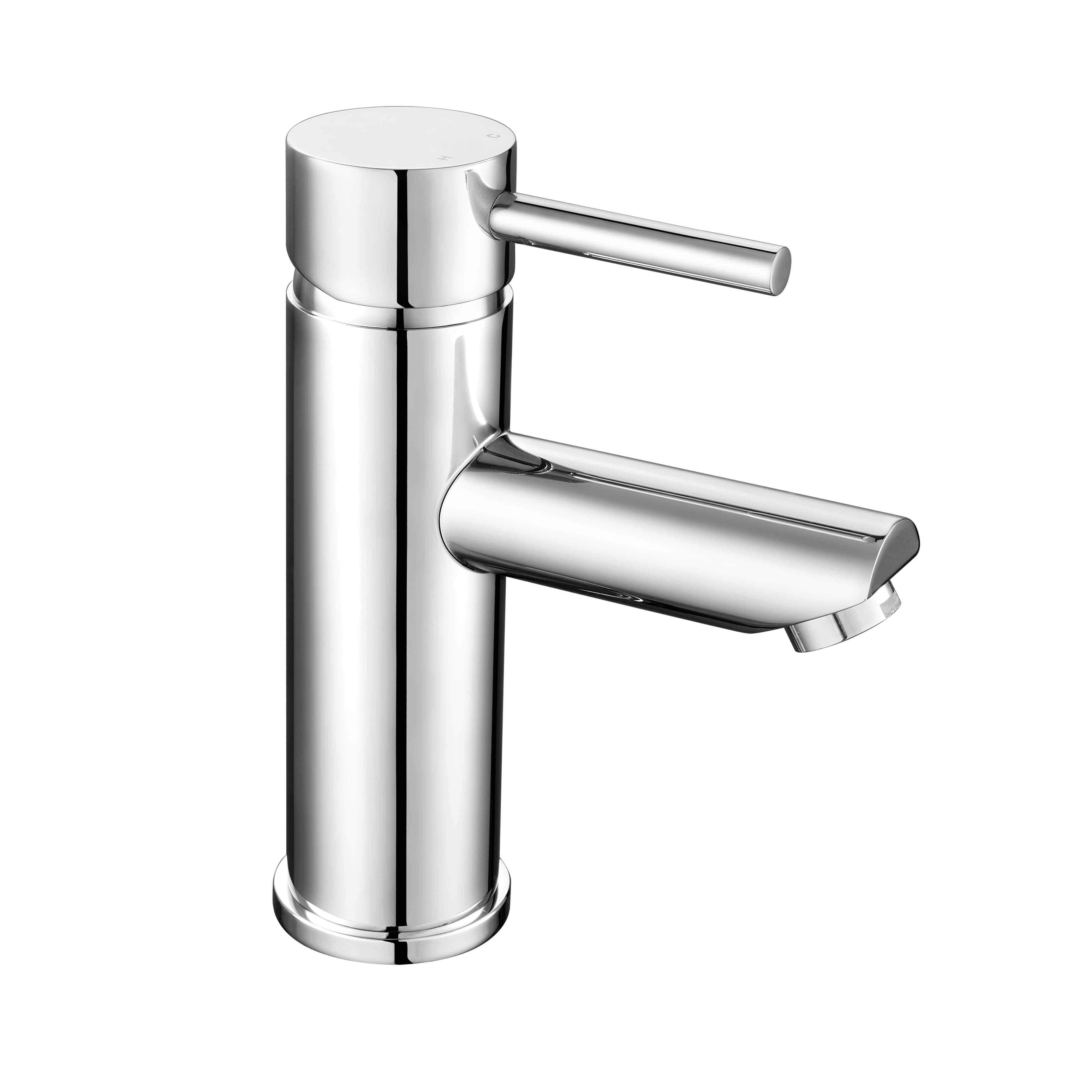 Round Mono Basin Mixer Tap Push Button Waste Chrome