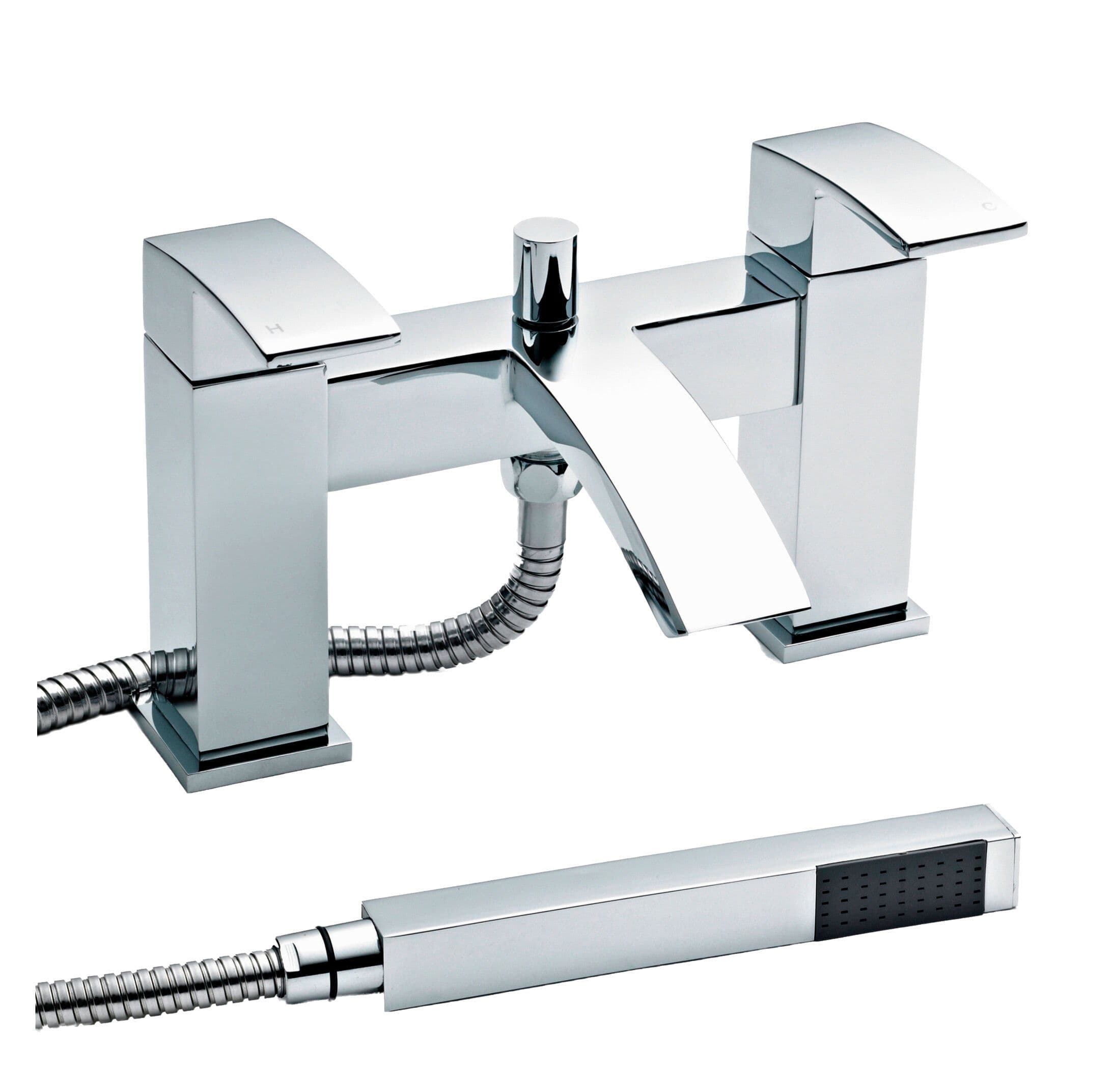 Square Deck Mounted Bath Shower Mixer Tap Shower Kit Chrome