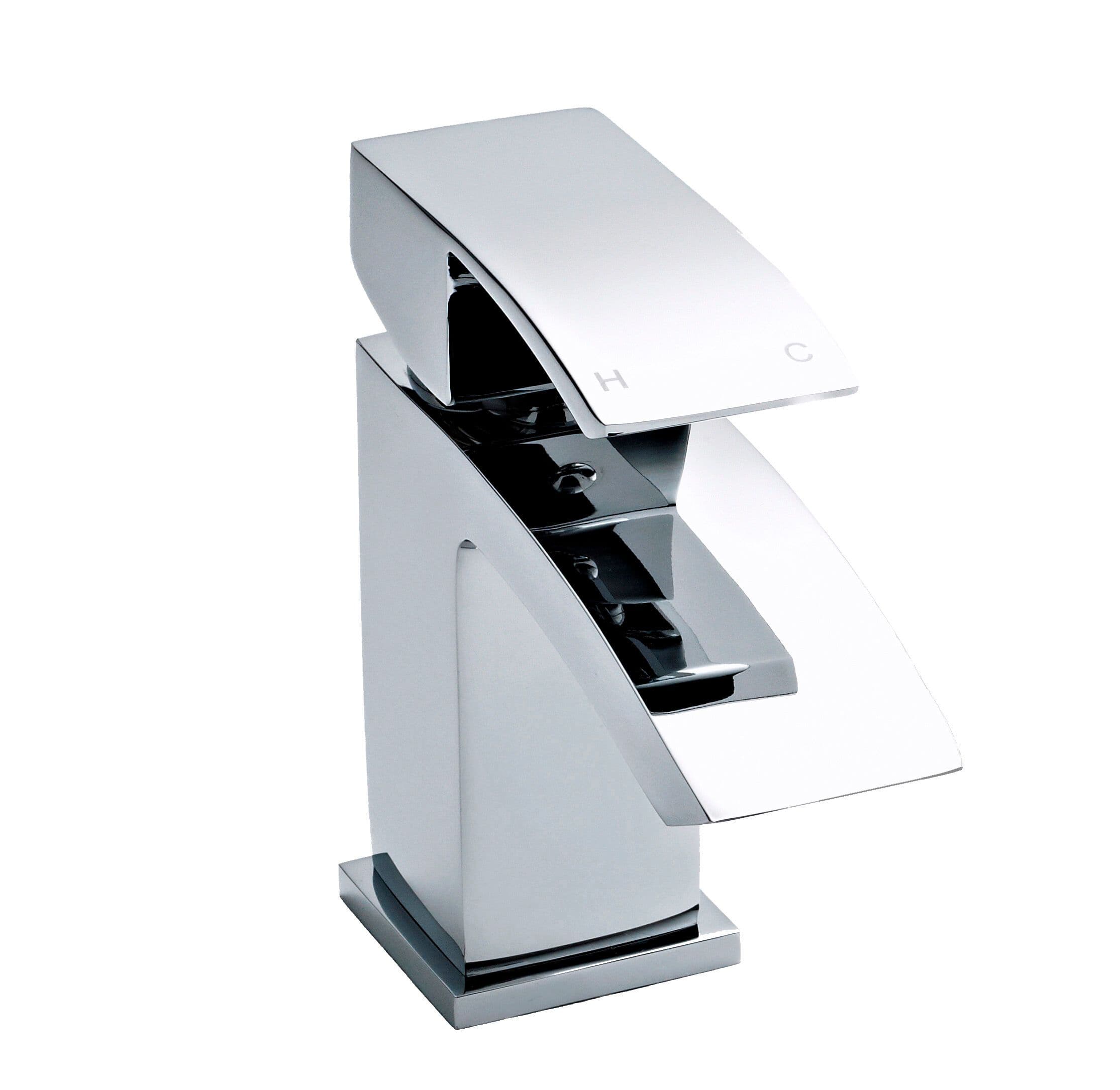Square Mono Basin Mixer Tap Push Button Waste Chrome