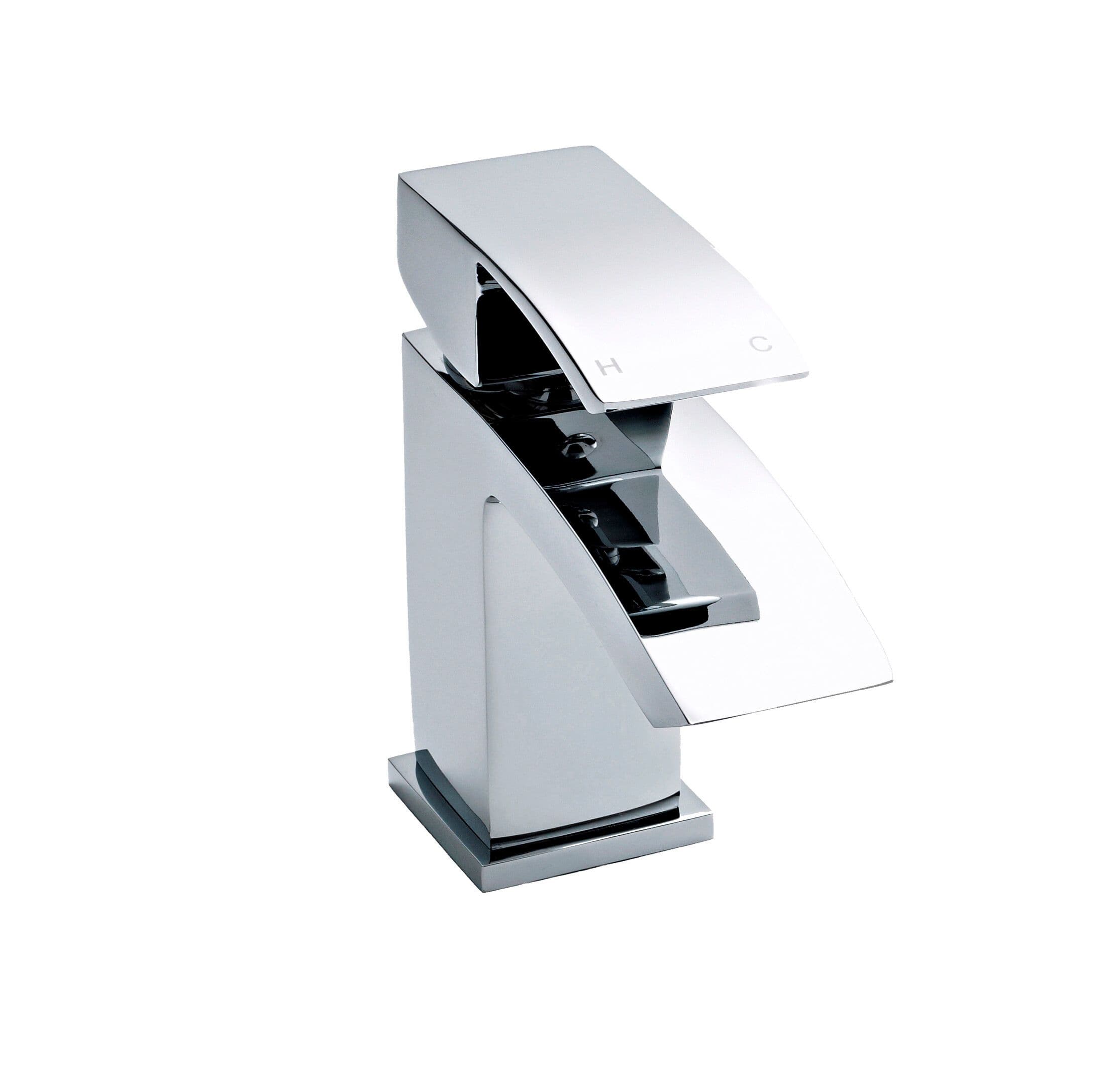 Square Mini Mono Basin Mixer Push Button Waste Chrome