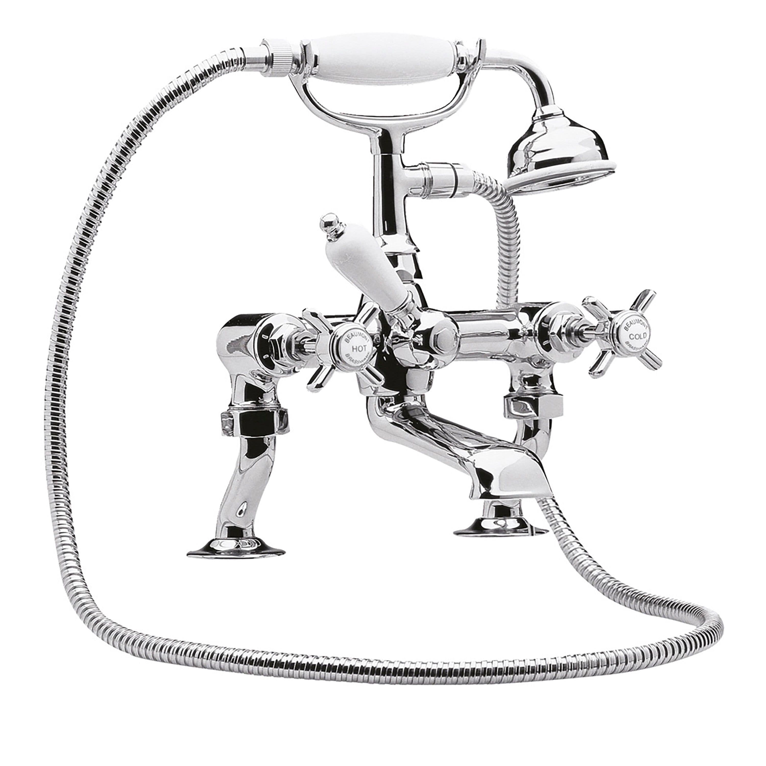 Traditional Deck Mounted Cranked Bath Shower Mixer Tap Shower Kit