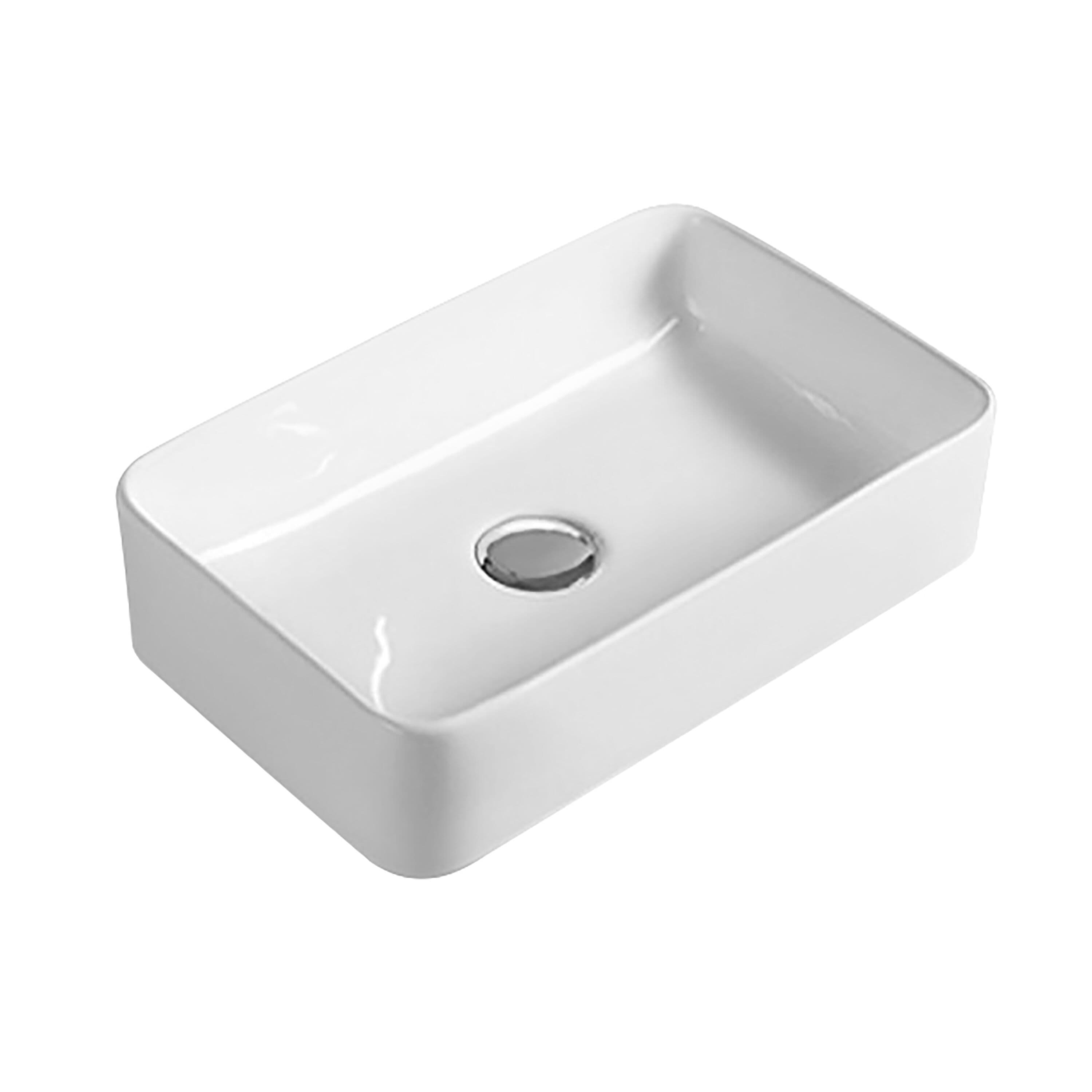Rectangular Compact Ceramic Countertop Vessel without Overflow 365mm