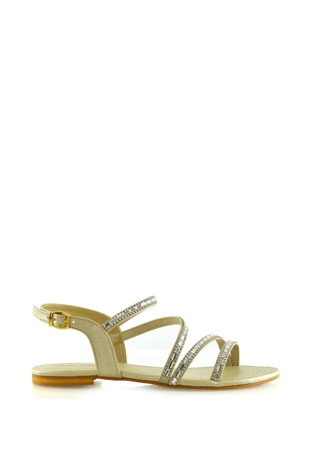 XY London Women's 'Mercedes' Strappy Mirror Diamante Flat Sandals in Gold | Size: 8