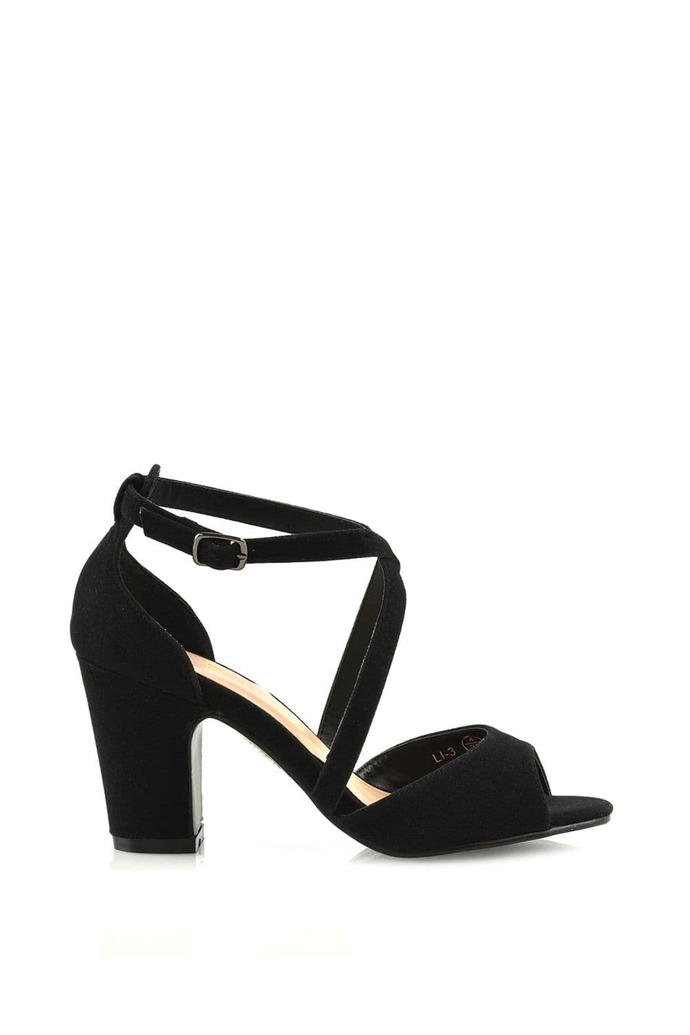 XY London Women's 'Alice' Strappy Peep Toe Mid Block High Heel Sandal Shoes in Jet Black | Size: 7