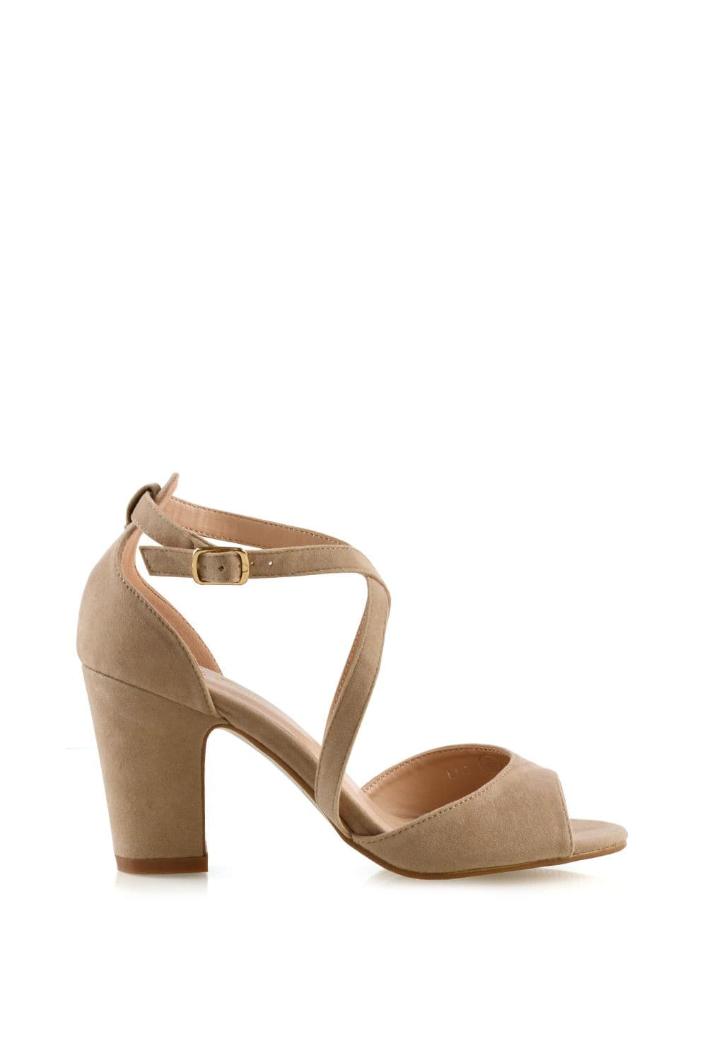 XY London Women's 'Alice' Strappy Peep Toe Mid Block High Heel Sandal Shoes in Nude | Size: 8