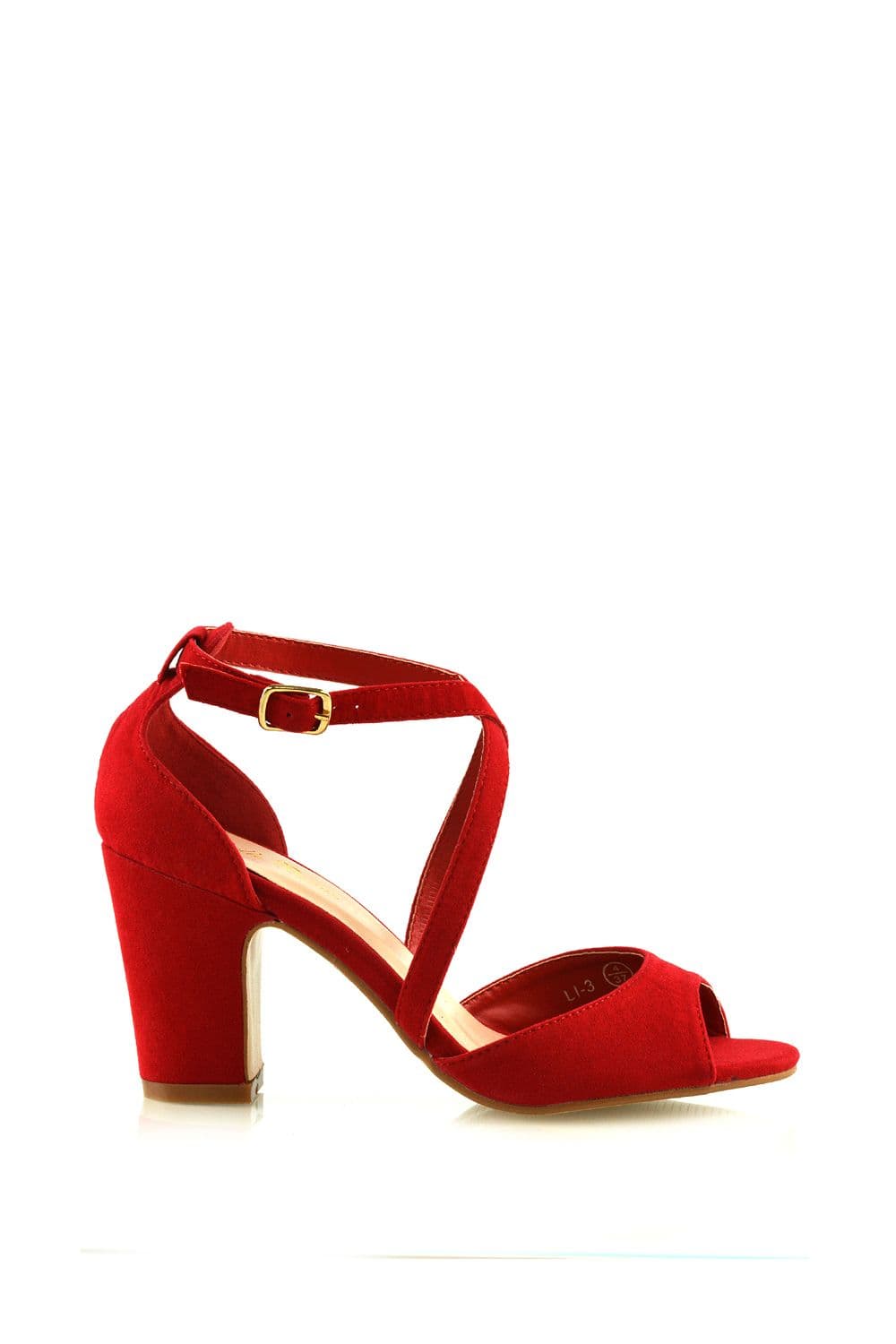 XY London Women's 'Alice' Strappy Peep Toe Mid Block High Heel Sandal Shoes in Red | Size: 8