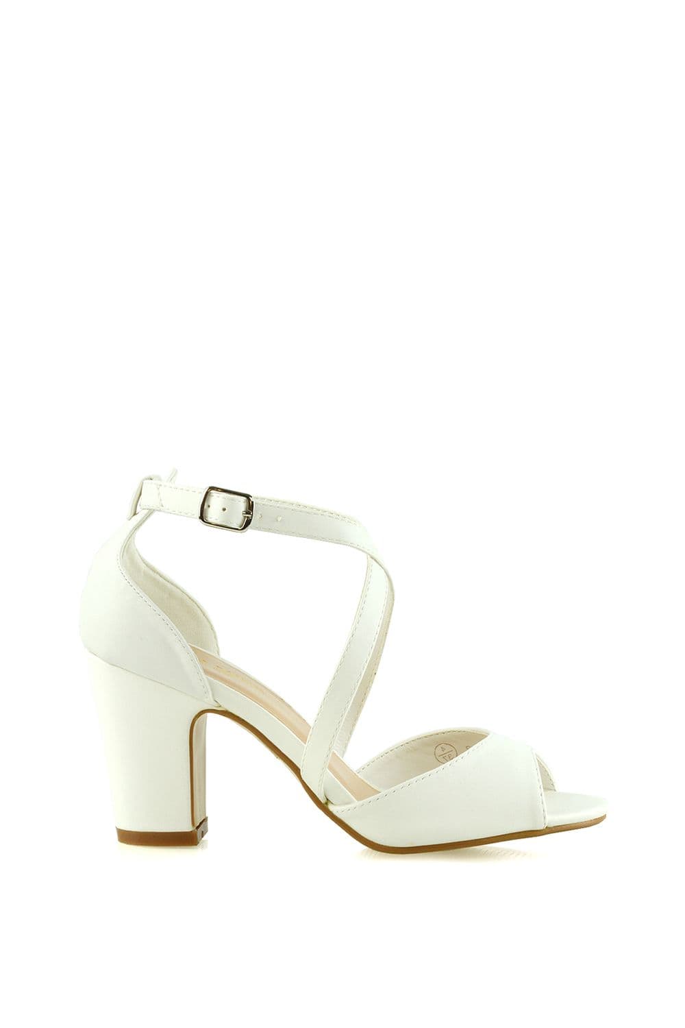 XY London Women's 'Alice' Strappy Peep Toe Mid Block High Heel Sandal Shoes in White | Size: 8
