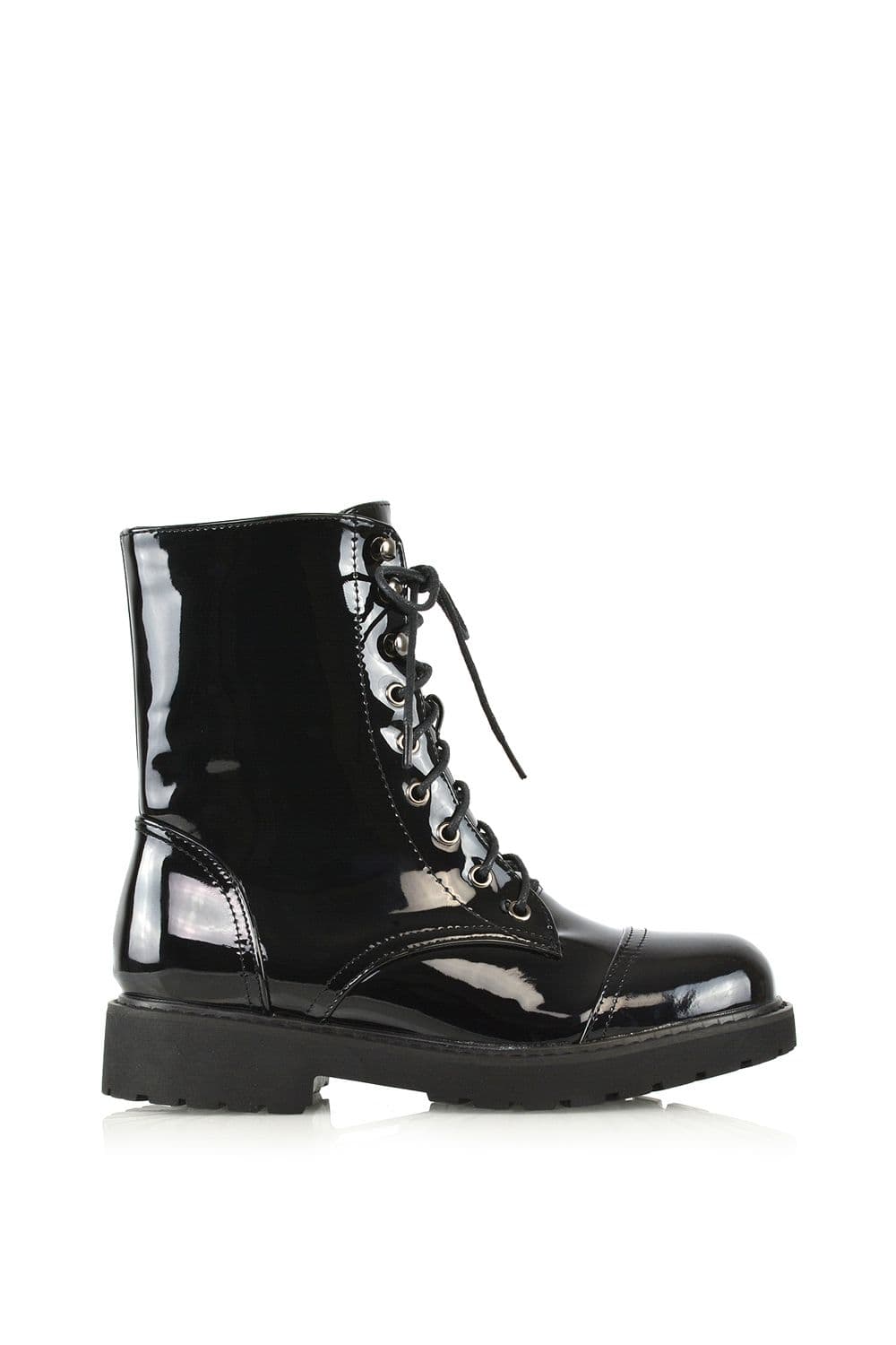 XY London Women's 'River' Lace Up Military Combat Zip-up Flat Ankle Boots in True Black | Size: 8