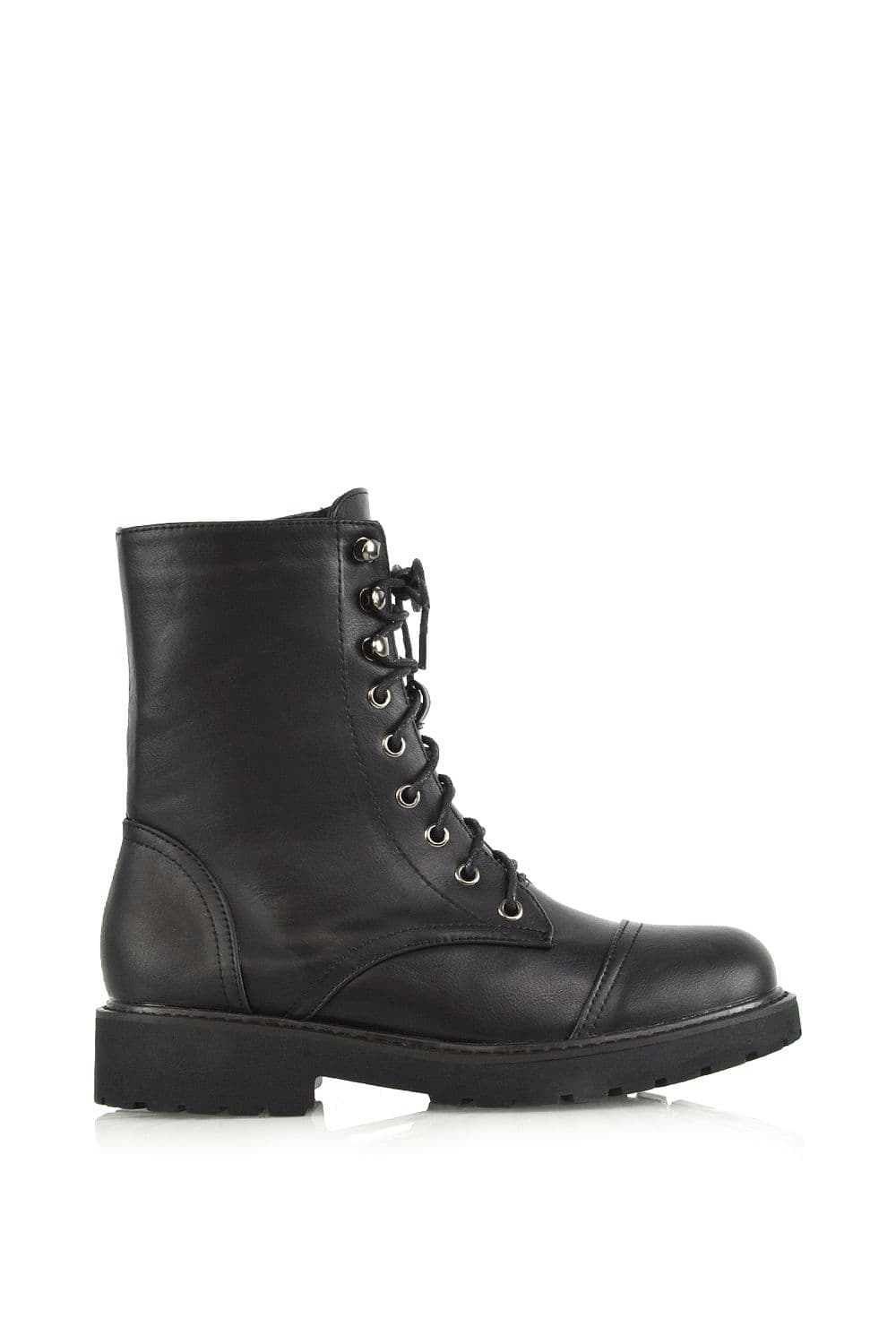 XY London Women's 'River' Lace Up Military Combat Zip-up Flat Ankle Boots in Black | Size: 8