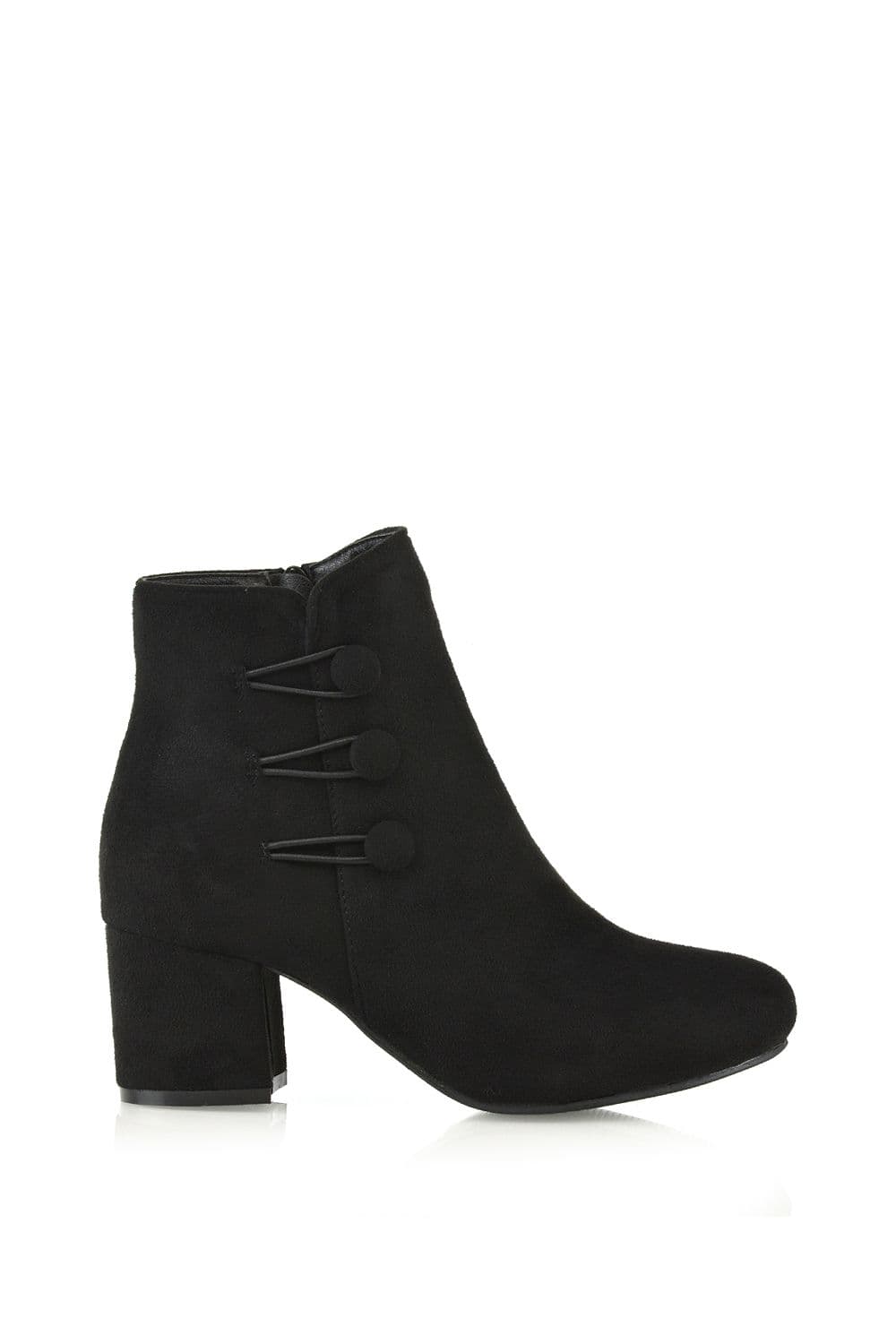 XY London Women's 'Ruth' Low Mid Block Heel Button Tie Ankle Boots With Zip Fastening in Jet Black | Size: 5