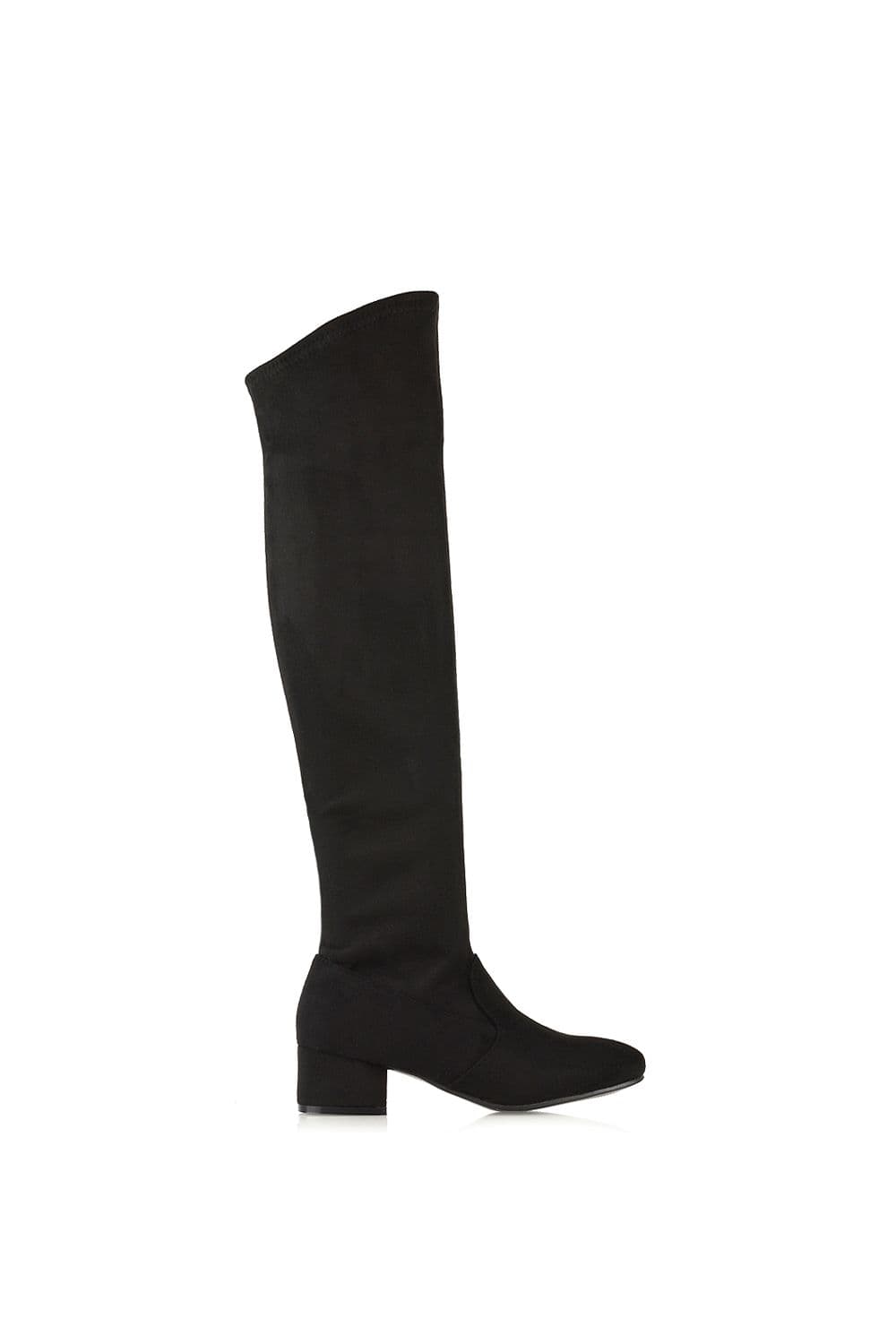 XY London Women's 'June' Low Block Heel Knee High Boots in Jet Black | Size: 6