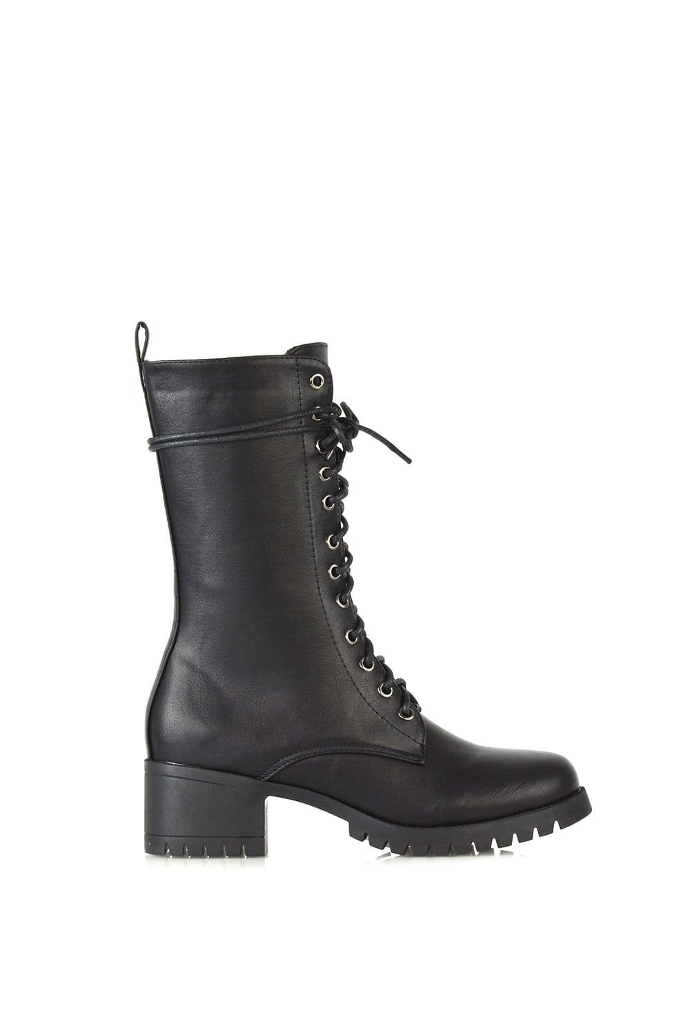 XY London Women's 'Jennifer' Mid Block Heel Lace Up Military Biker Ankle Boots in Black | Size: 5