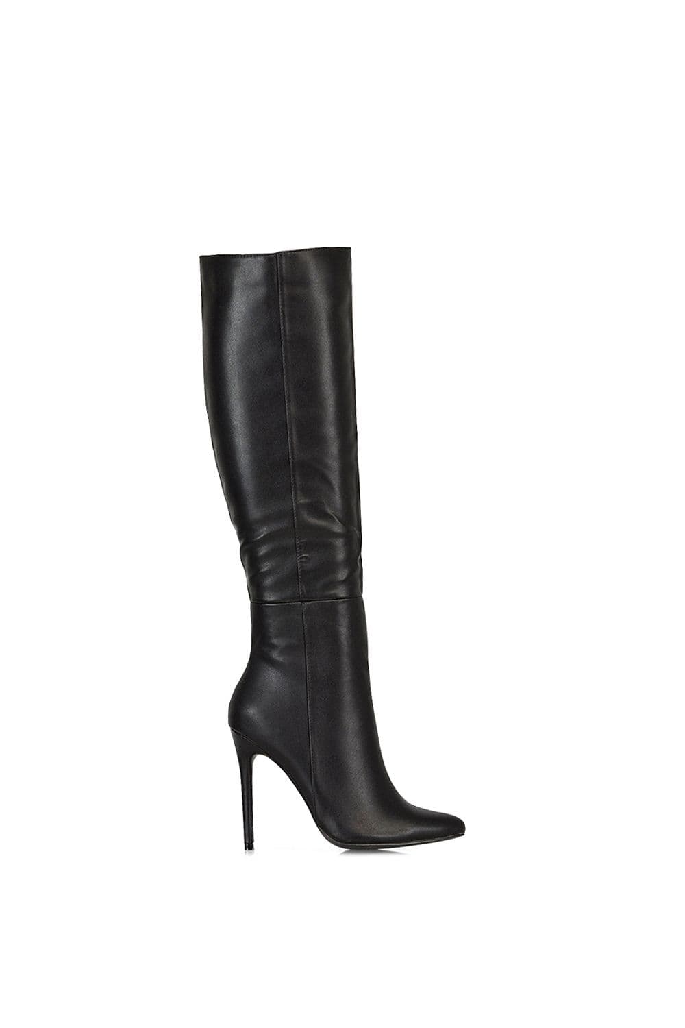 XY London Women's 'Nora' Pointed Toe Zip Up Knee High Stiletto Heel Long Boots in Black | Size: 4