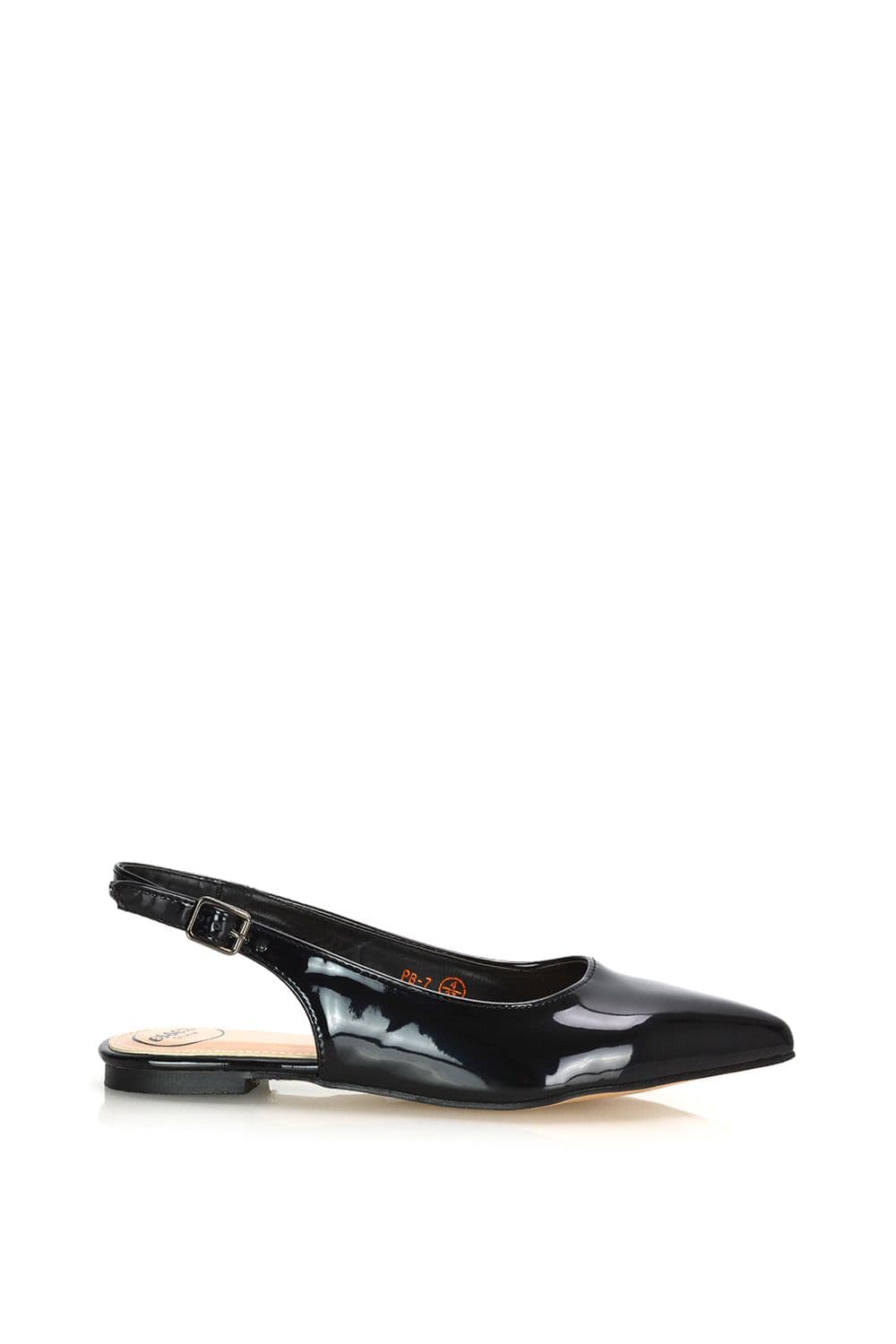 XY London Women's 'Mindy' Pointed Toe Slingback Flat Ballerina Pumps in True Black | Size: 5