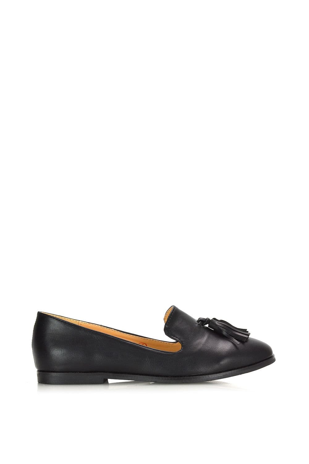 XY London Women's 'Betsy' Flat Pointed Toe Tassel Loafer Shoes in Black | Size: 3