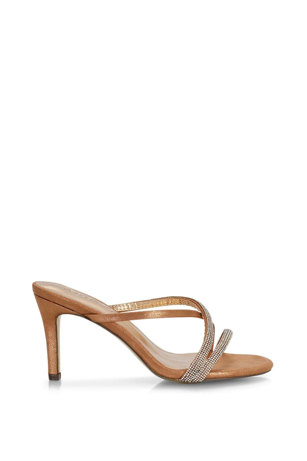XY London Women's 'Teddie' Diamante Cross Over Strappy Sandal Stiletto High Mule Heels in Rose Gold | Size: 4