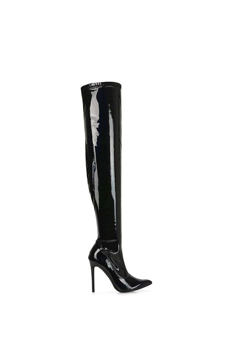 XY London Women's 'Piper' Over The Knee Thigh High Heeled Boots With Zip in True Black | Size: 4