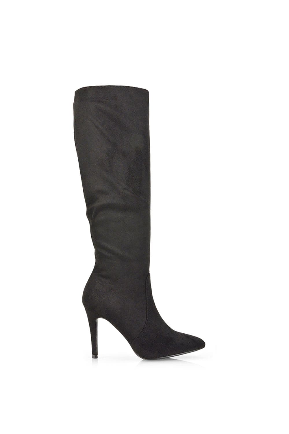 XY London Women's 'Savvy' Pointed Toe Long Knee High Stiletto Heeled Boots in Jet Black | Size: 7