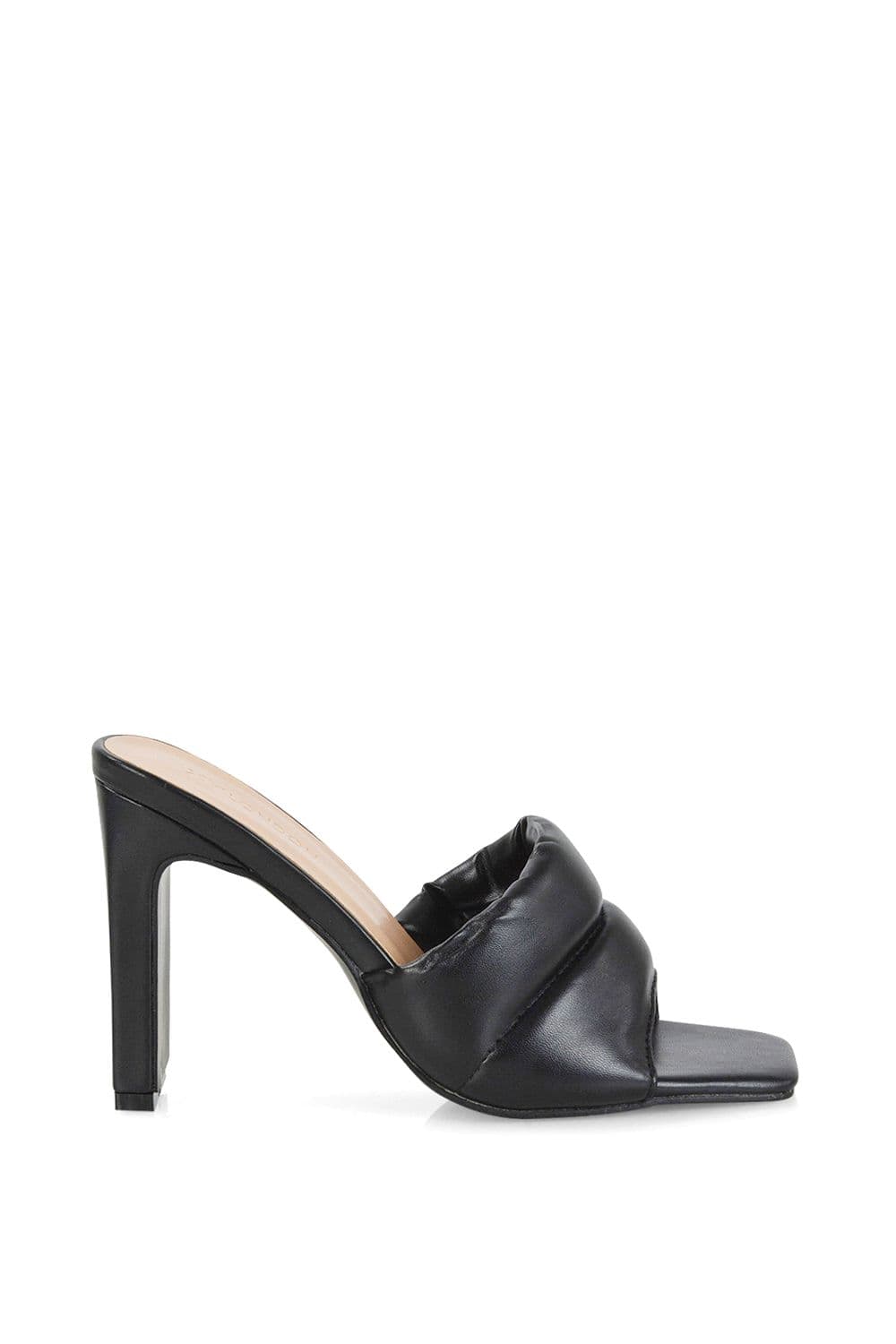 XY London Women's 'Mallory' Square Toe Strappy Slip on Block High Heel Mule Sandals in Black | Size: 4