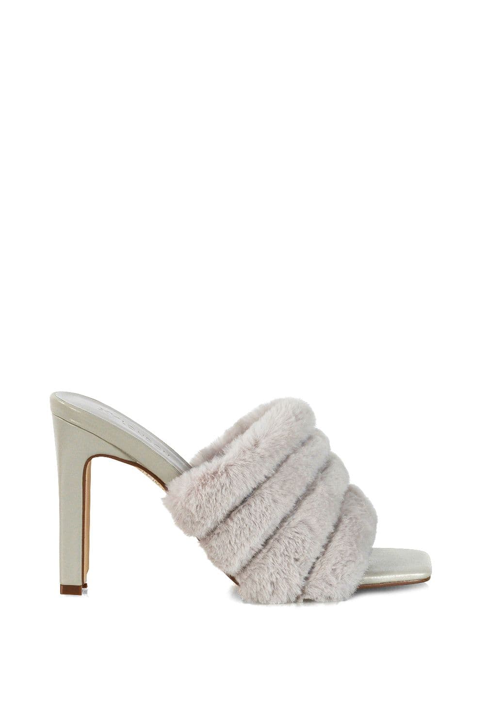 XY London Women's 'Hunter' Fluffy Faux Fur Square Toe Slim Block Heel Mules in Grey | Size: 4