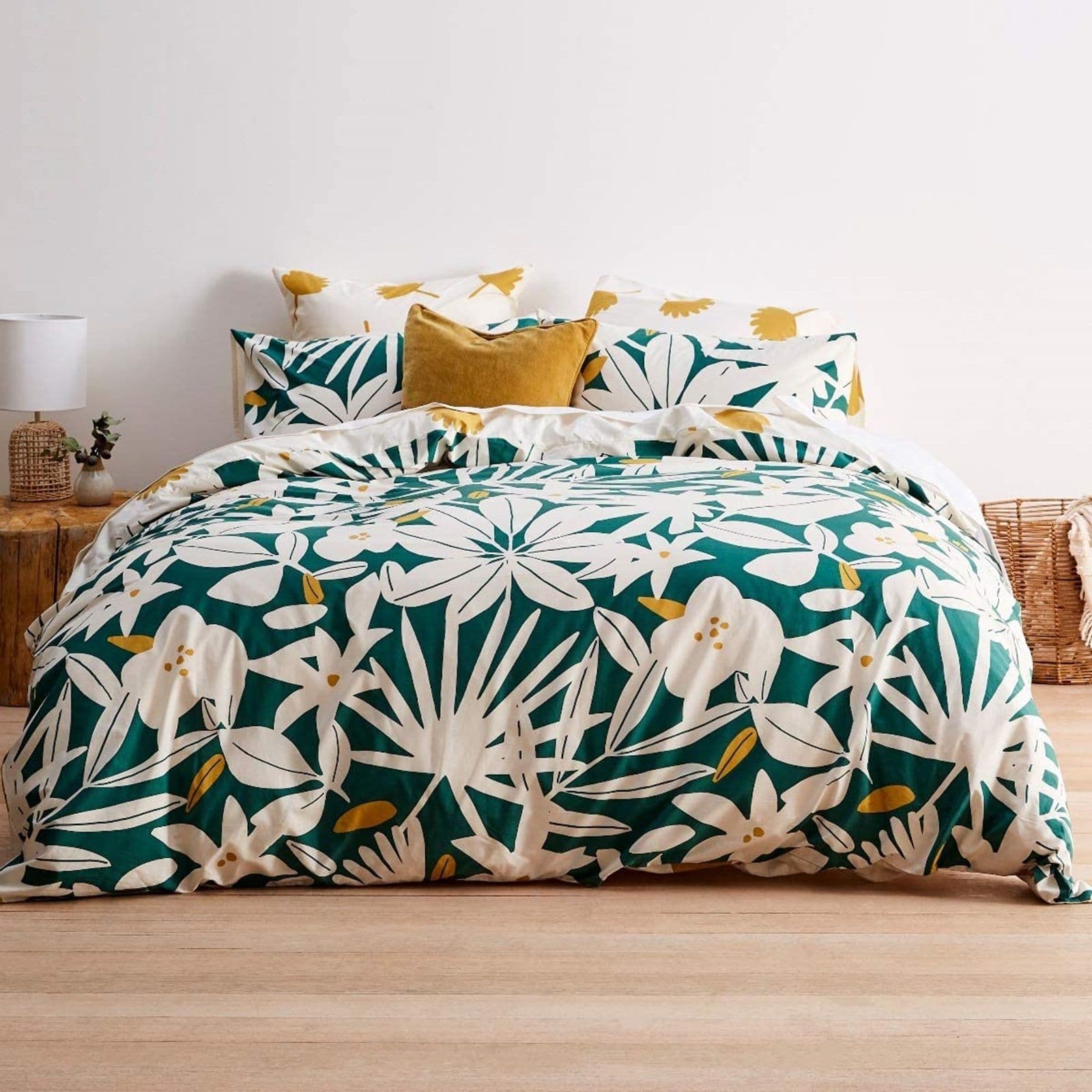 Sleepdown Arren English Floral Teal Cotton Duvet Set Quilt Cover Bedding
