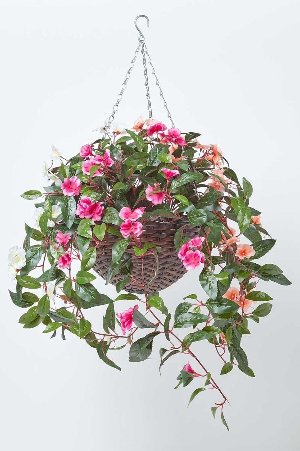 White Orange Pink Impatiens Hanging Basket 85 cm