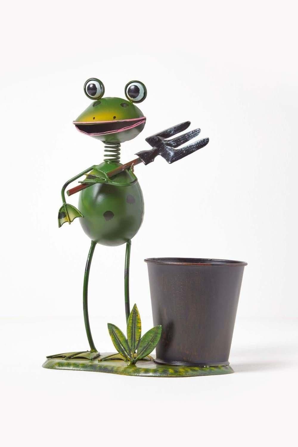 Metal Frog Garden Fork Flower Pot 28 cm Tall