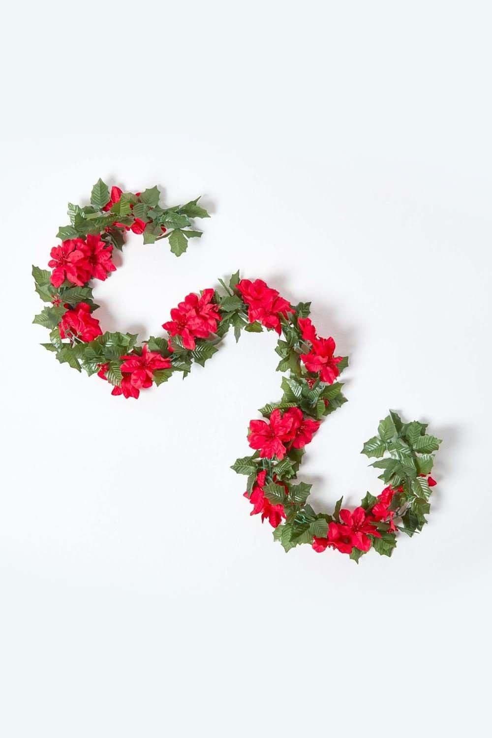 Artificial Poinsettia Berry Garland 175 cm