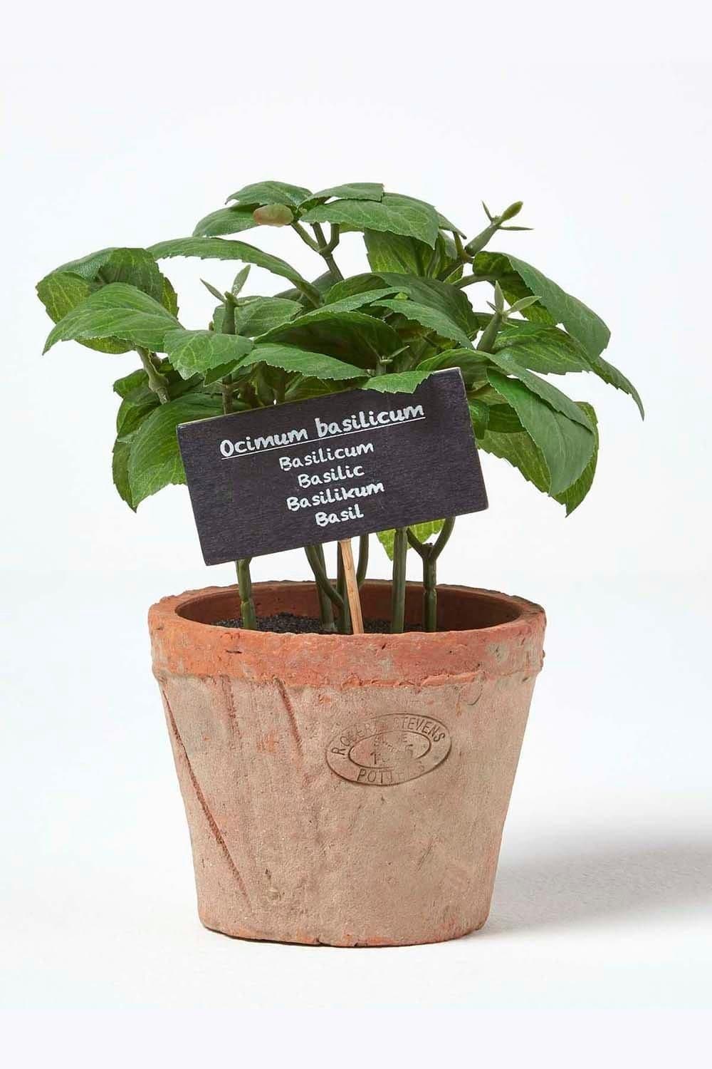 Artificial Basil Plant Decorative Pot