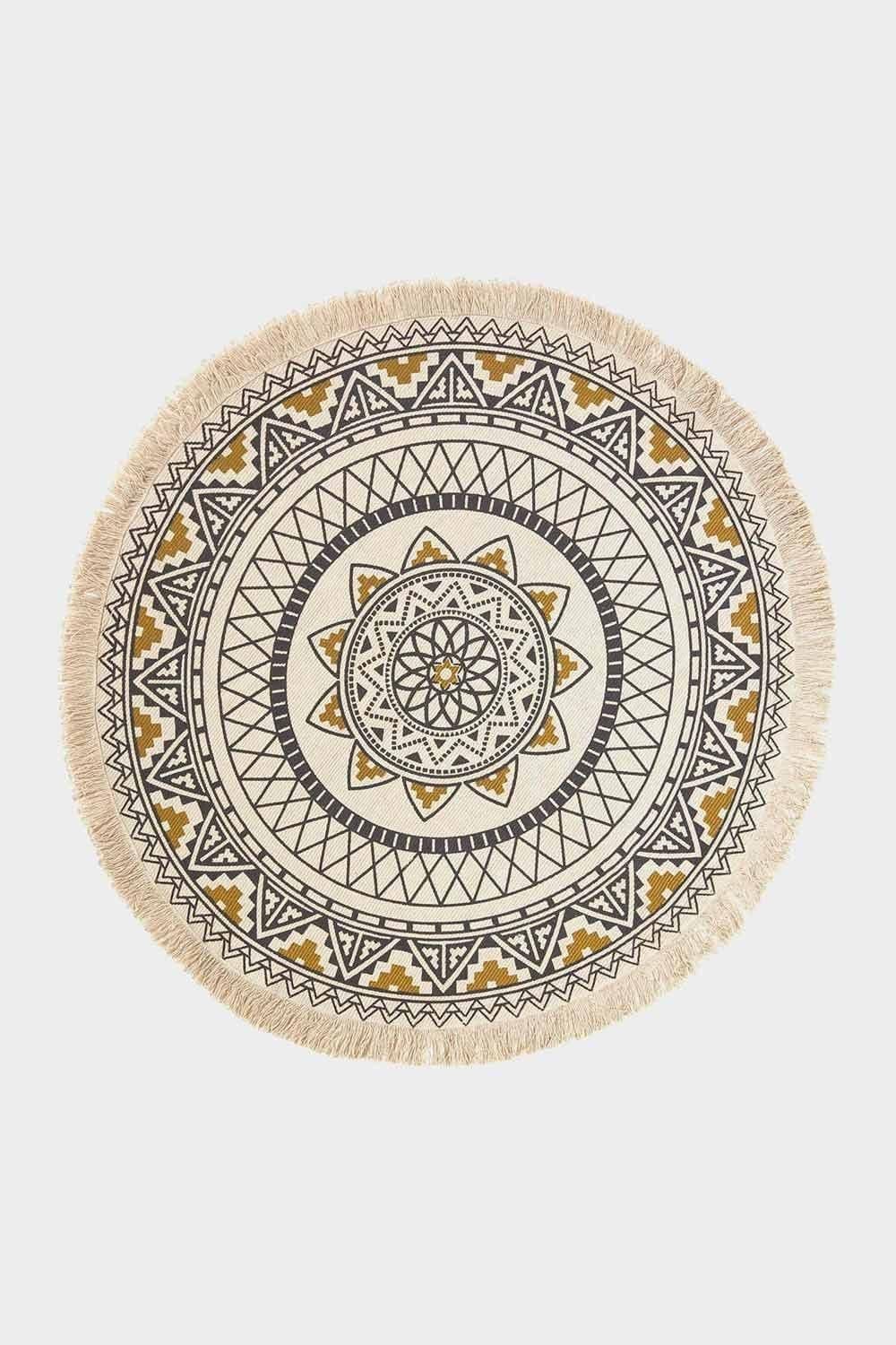 & Gold 100% Cotton Mandala Printed Round Rug