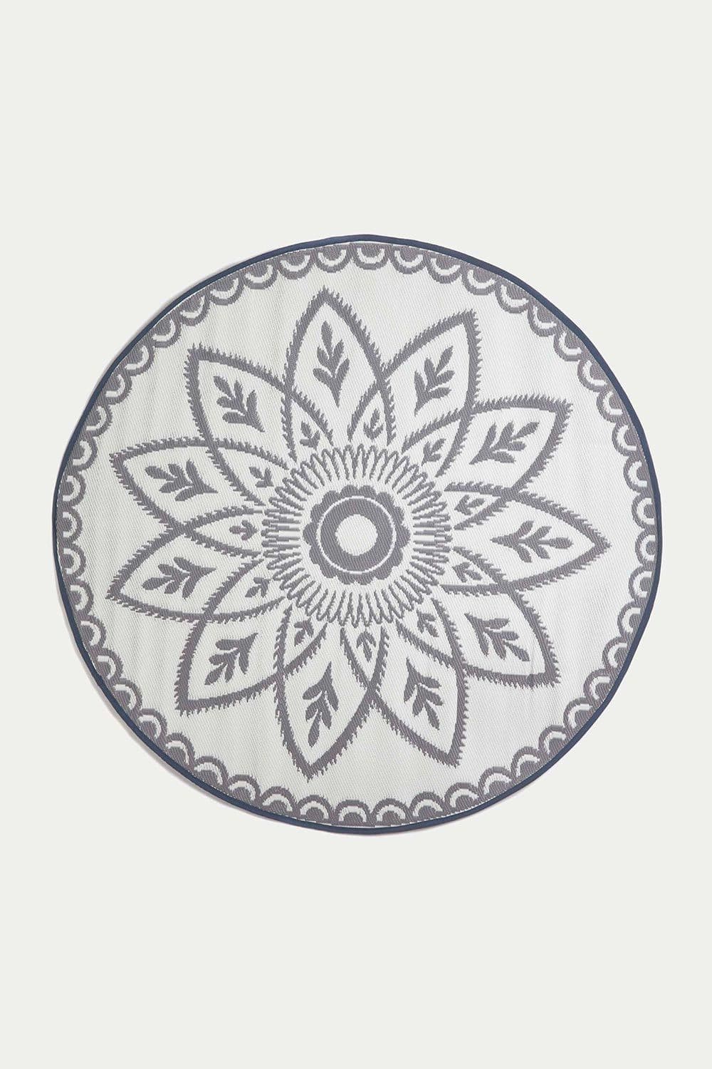 Henna Pattern & Grey Outdoor Rug 180cm Round