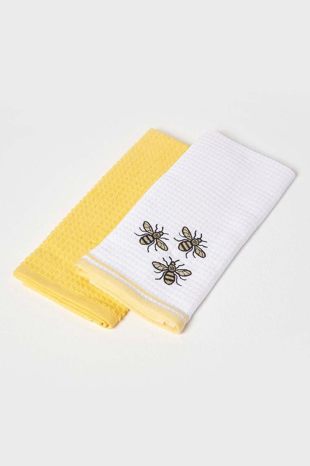 Bumble Bee Waffle Cotton Tea Towels Set 2